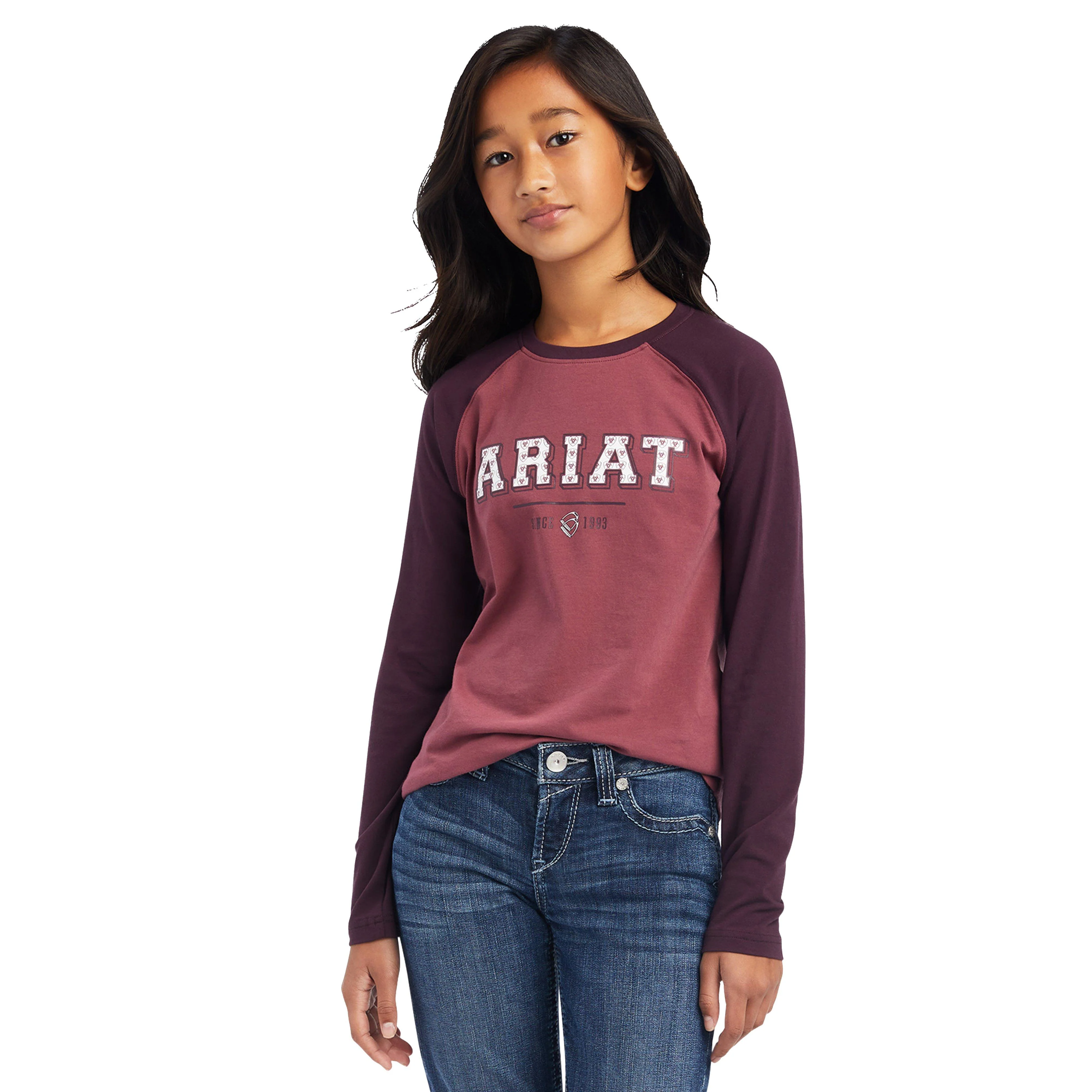 Kids Varsity Long Sleeved T-Shirt Mulberry/Nostalgia Rose - Image 4