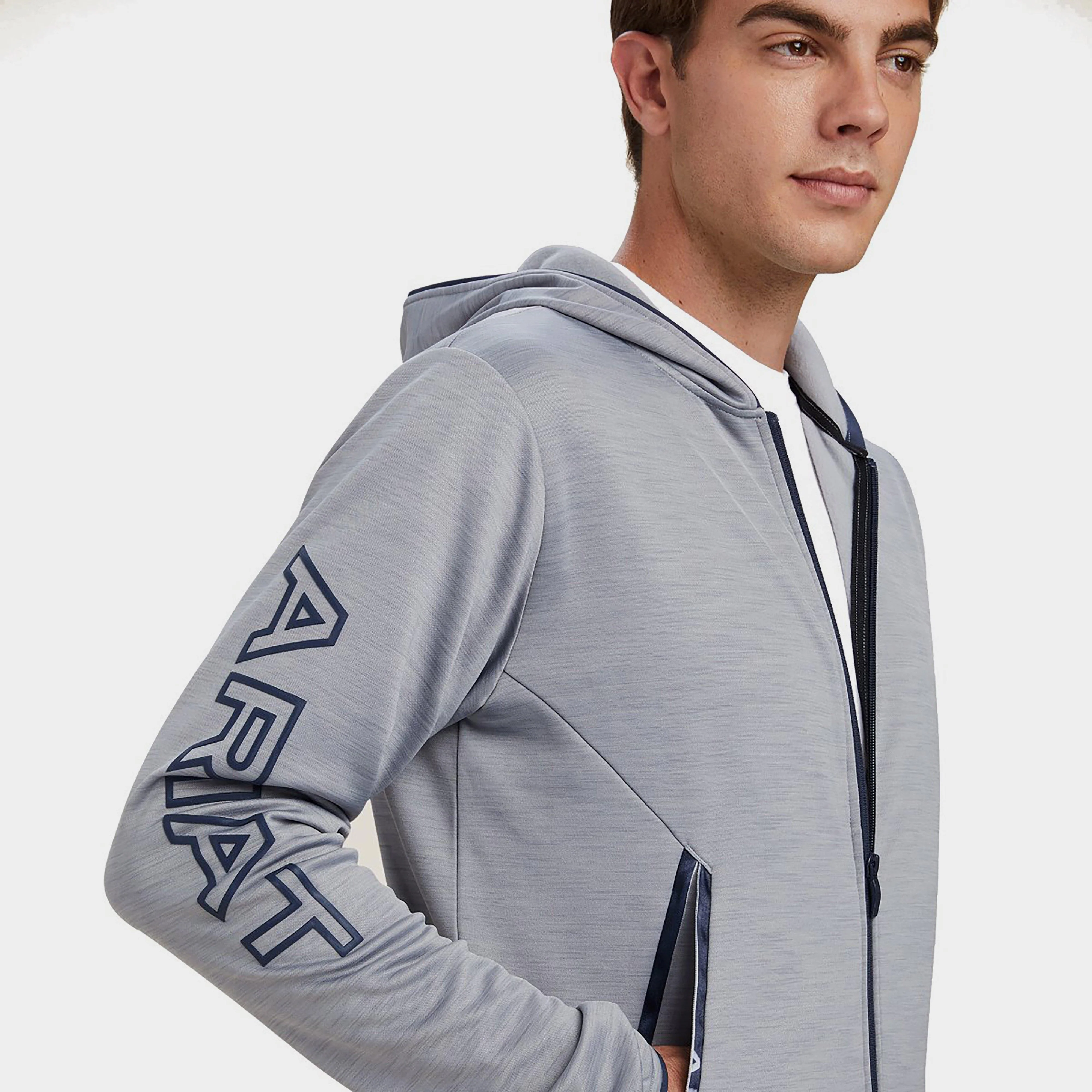 Mens Byron Zip Hoodie Heather Grey - Image 4