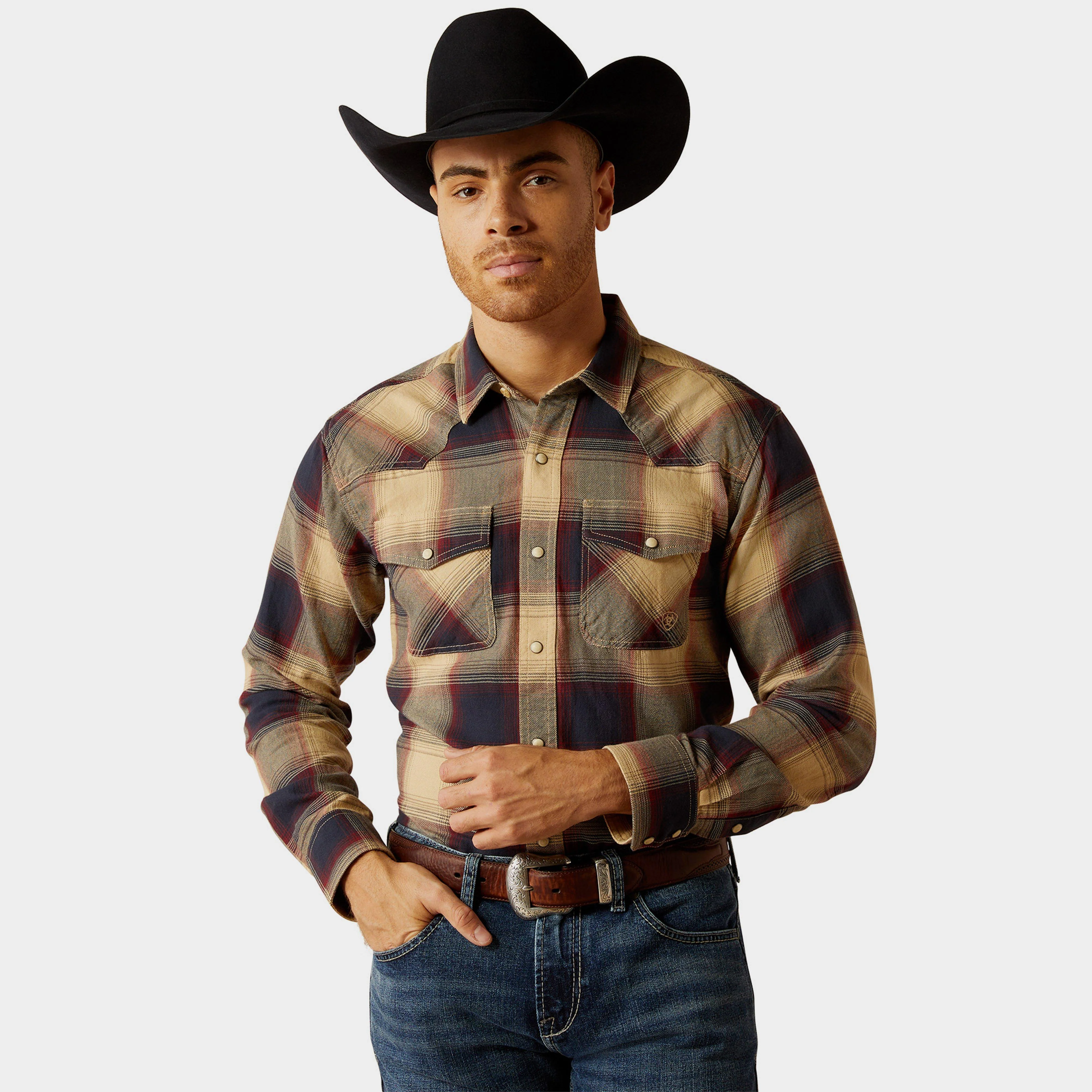 Mens Hale Retro Fit Western Shirt Pale Khaki