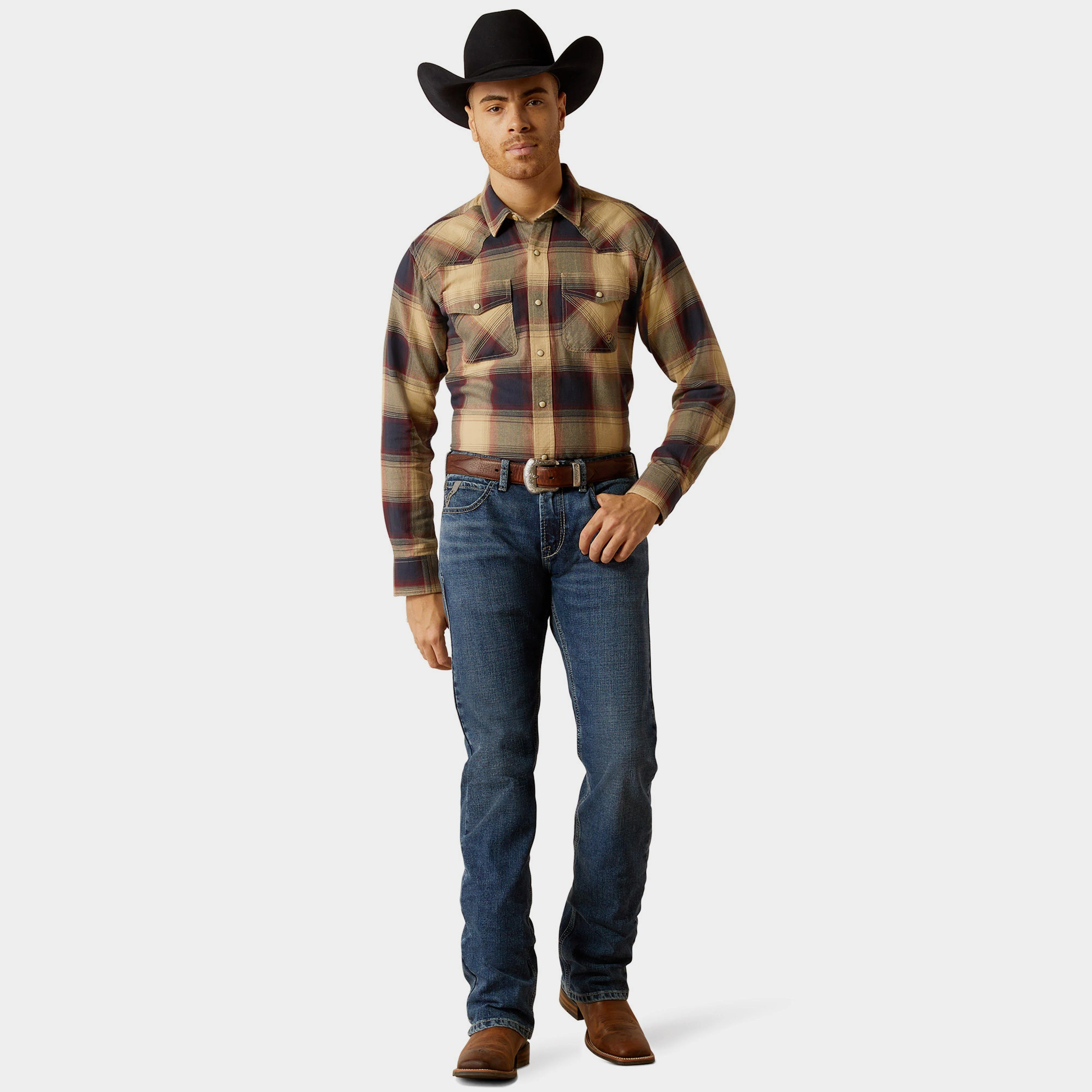 Mens Hale Retro Fit Western Shirt Pale Khaki - Image 4