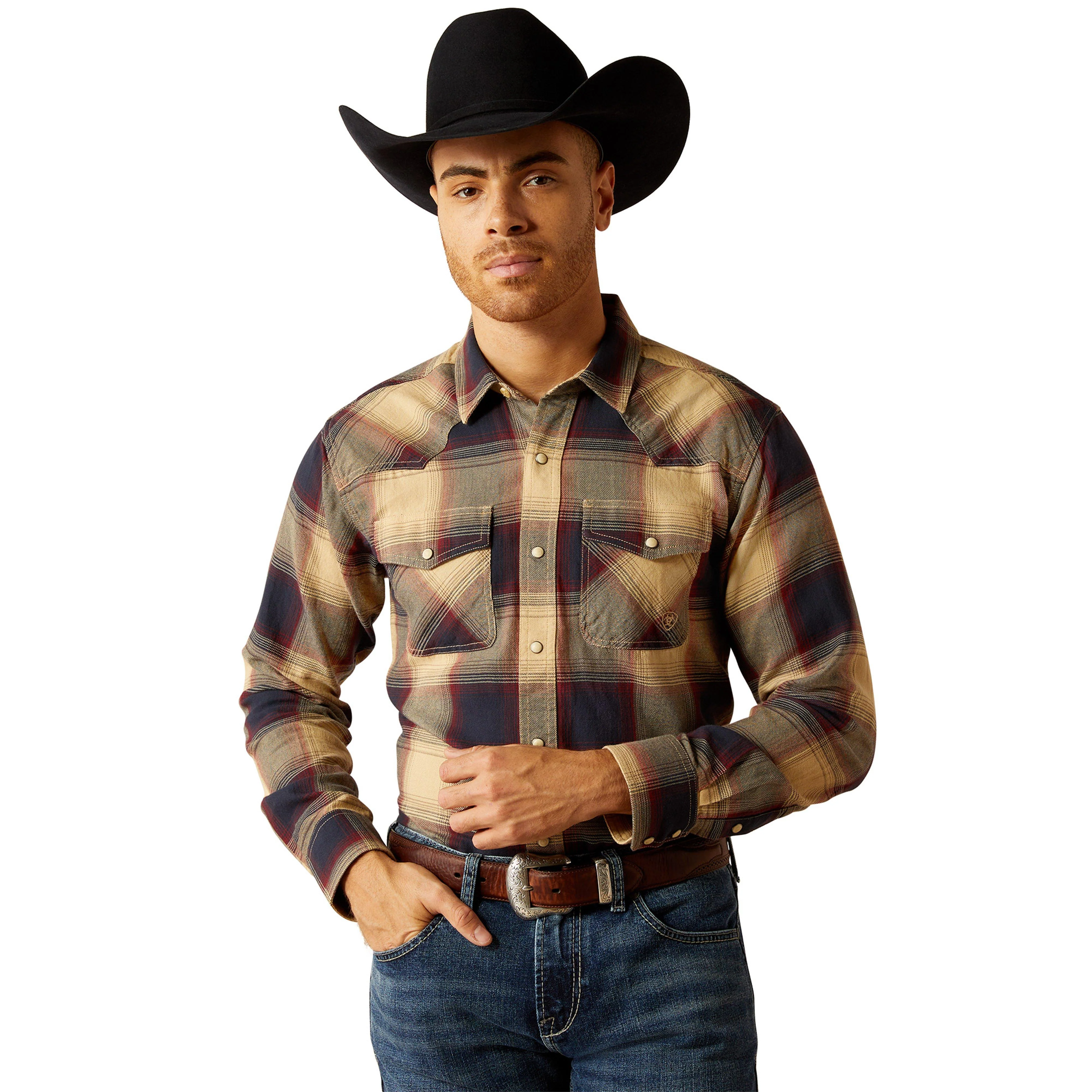 Mens Hale Retro Fit Western Shirt Pale Khaki - Image 5