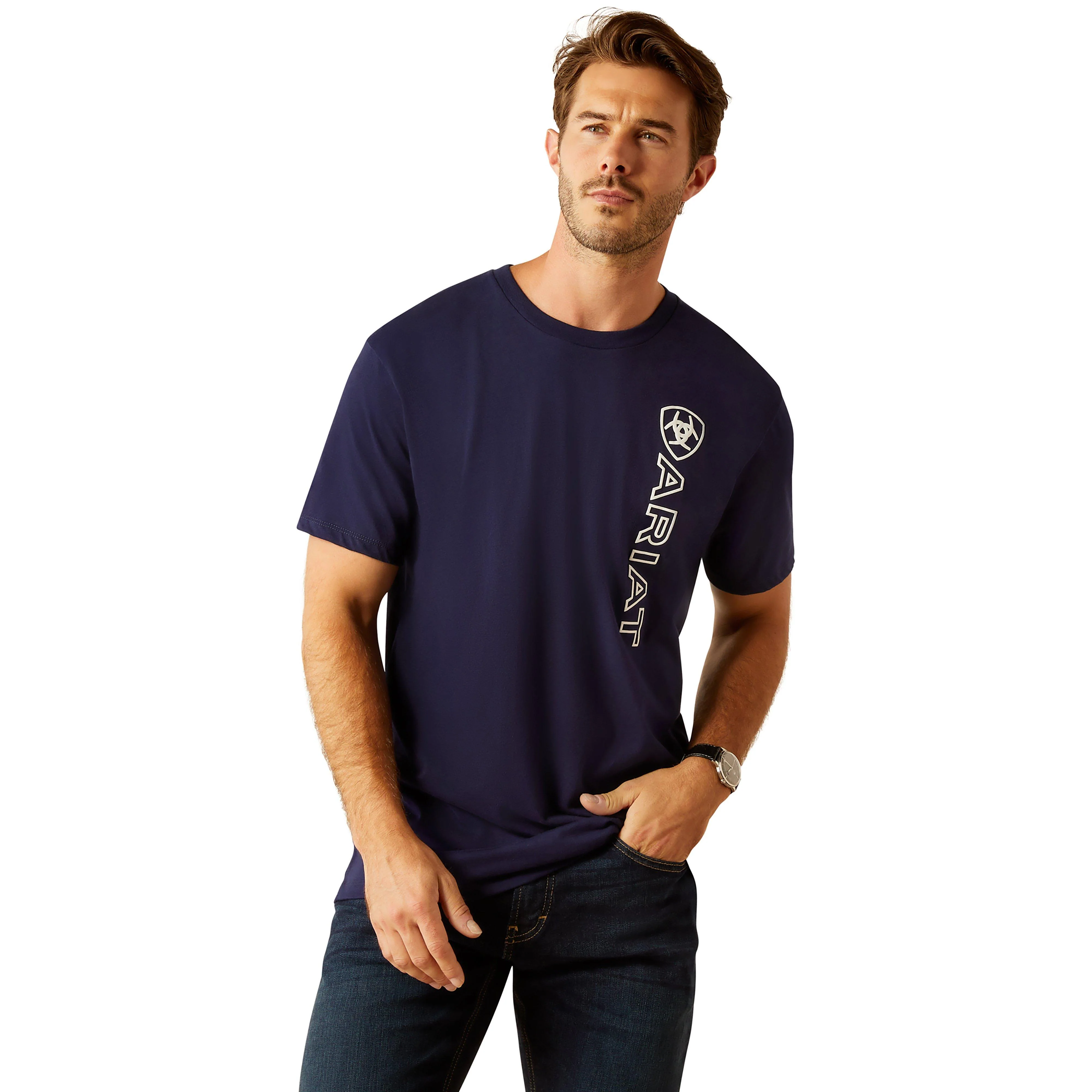 Mens Vertical Logo Short Sleeved Top Classic Blue - Image 5
