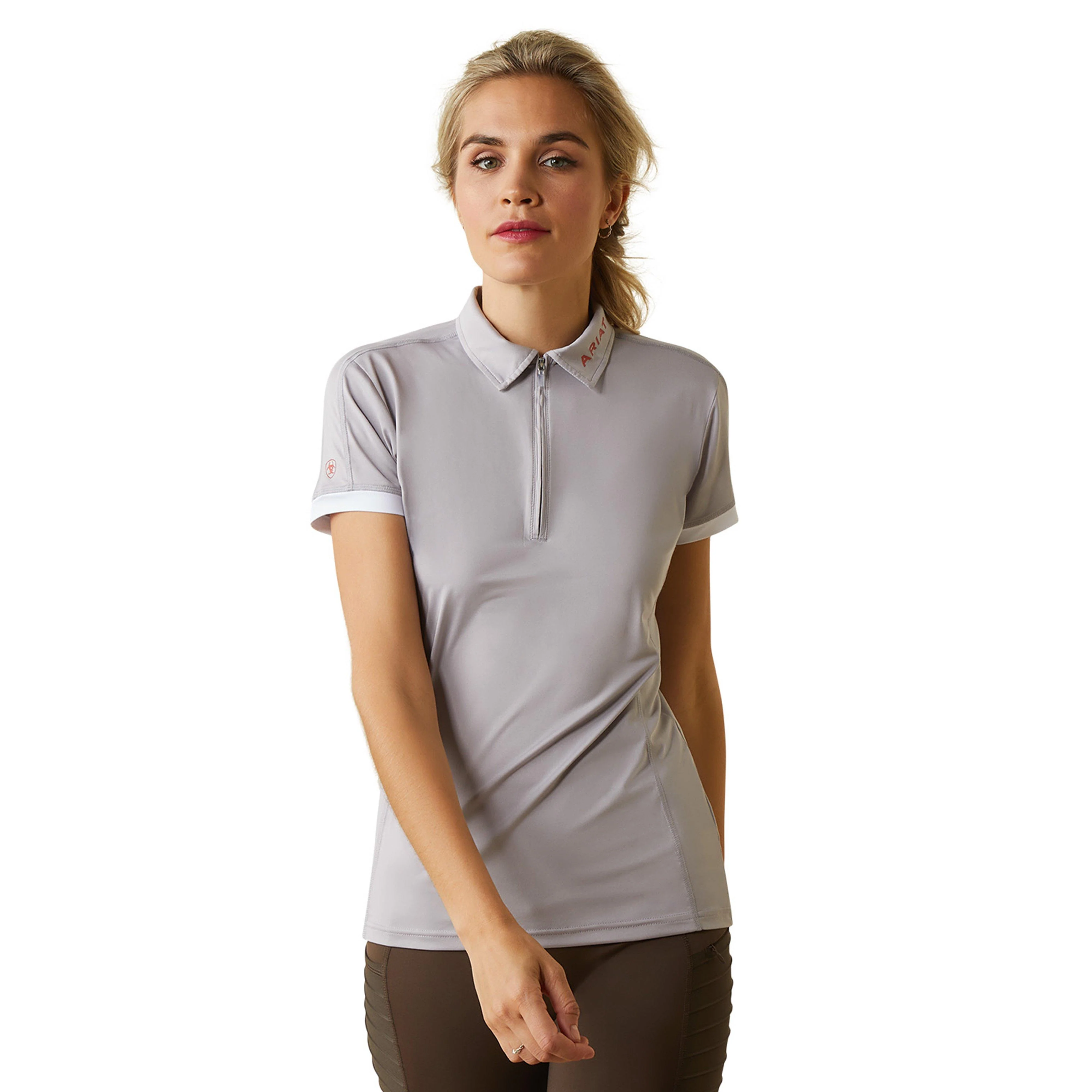 Womens Bandera 1/4 Zip Short Sleeved Polo Shirt Silver Sconce - Image 7