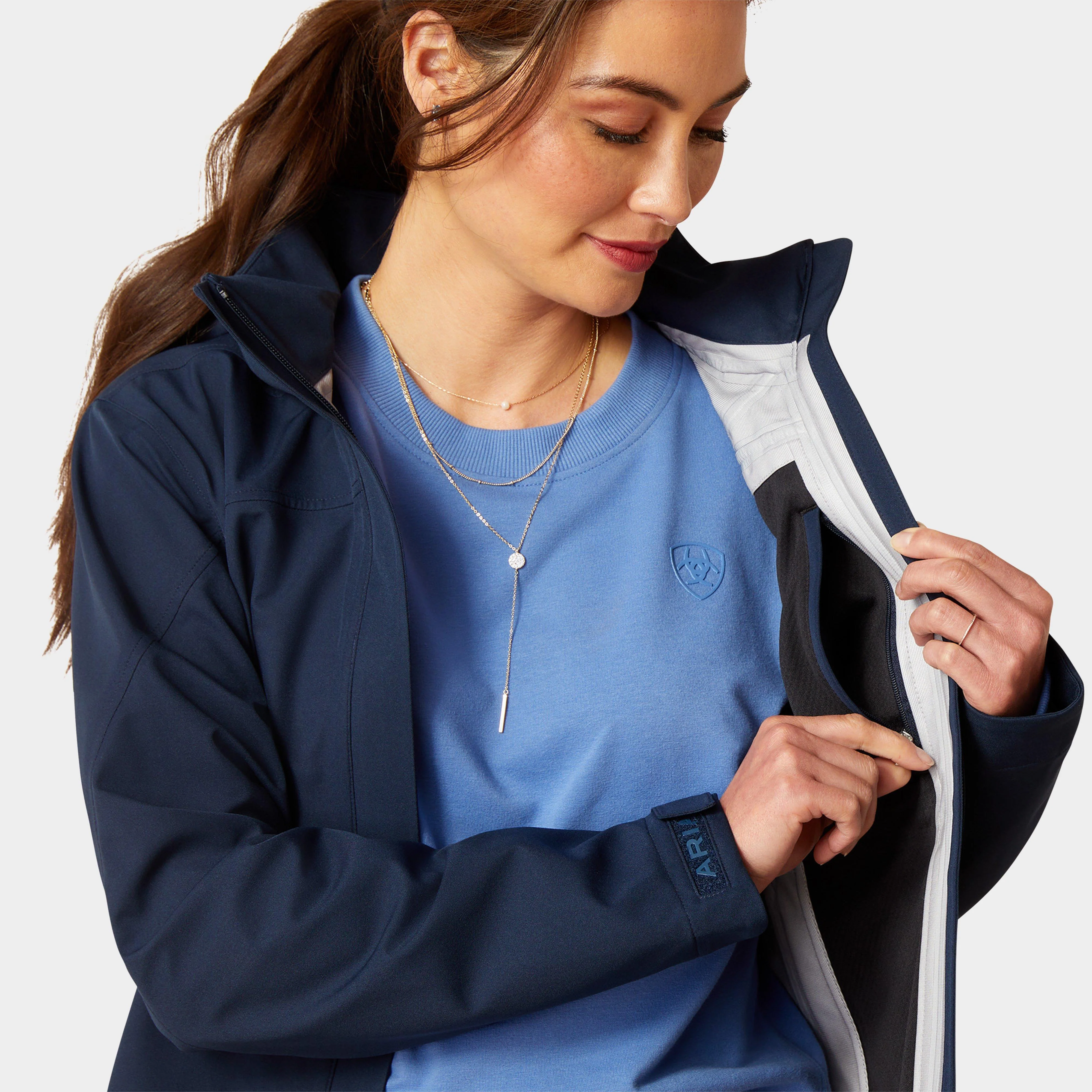 Womens Coastal Long Waterproof Jacket Navy - Image 3