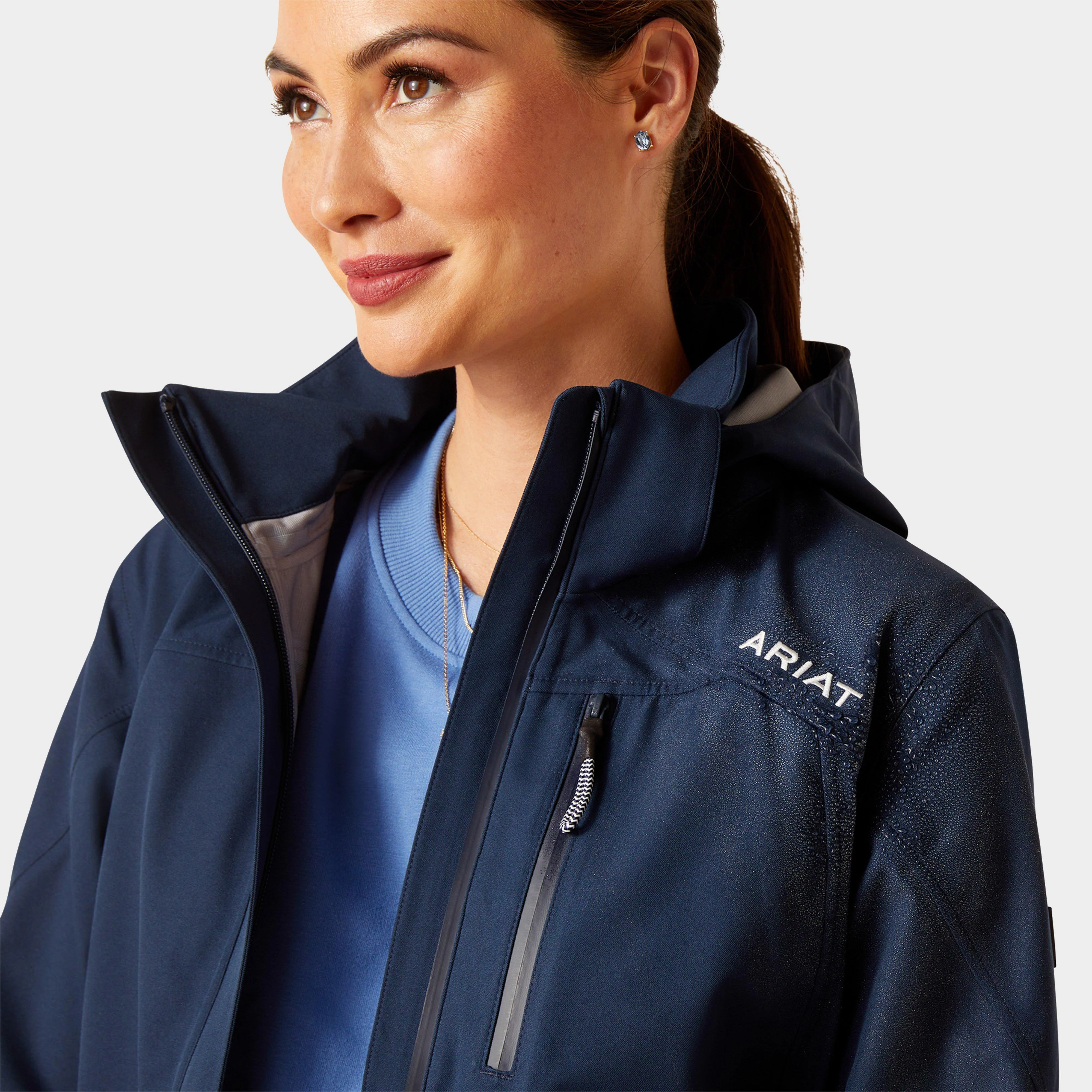 Womens Coastal Long Waterproof Jacket Navy - Image 5