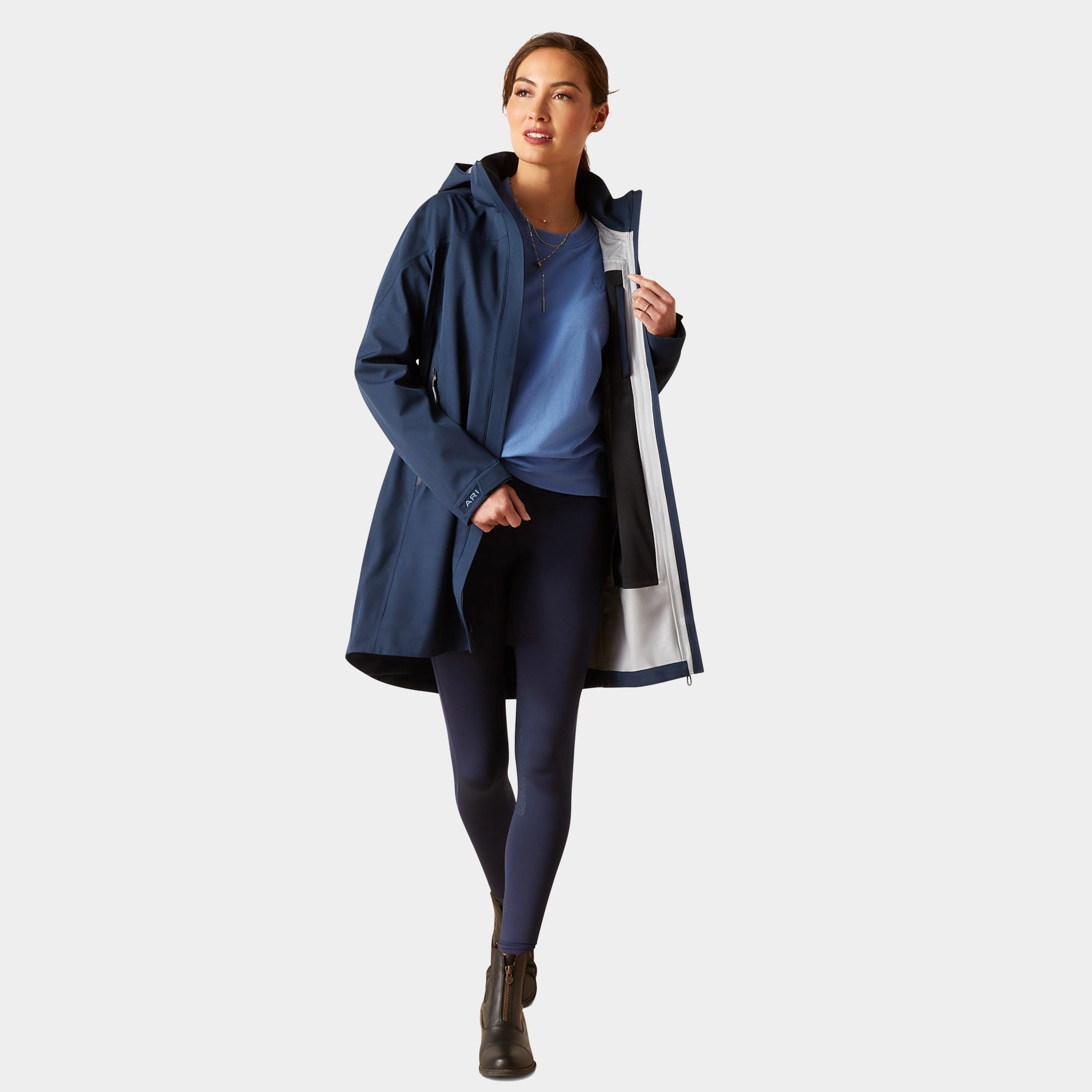 Womens Coastal Long Waterproof Jacket Navy - Image 6