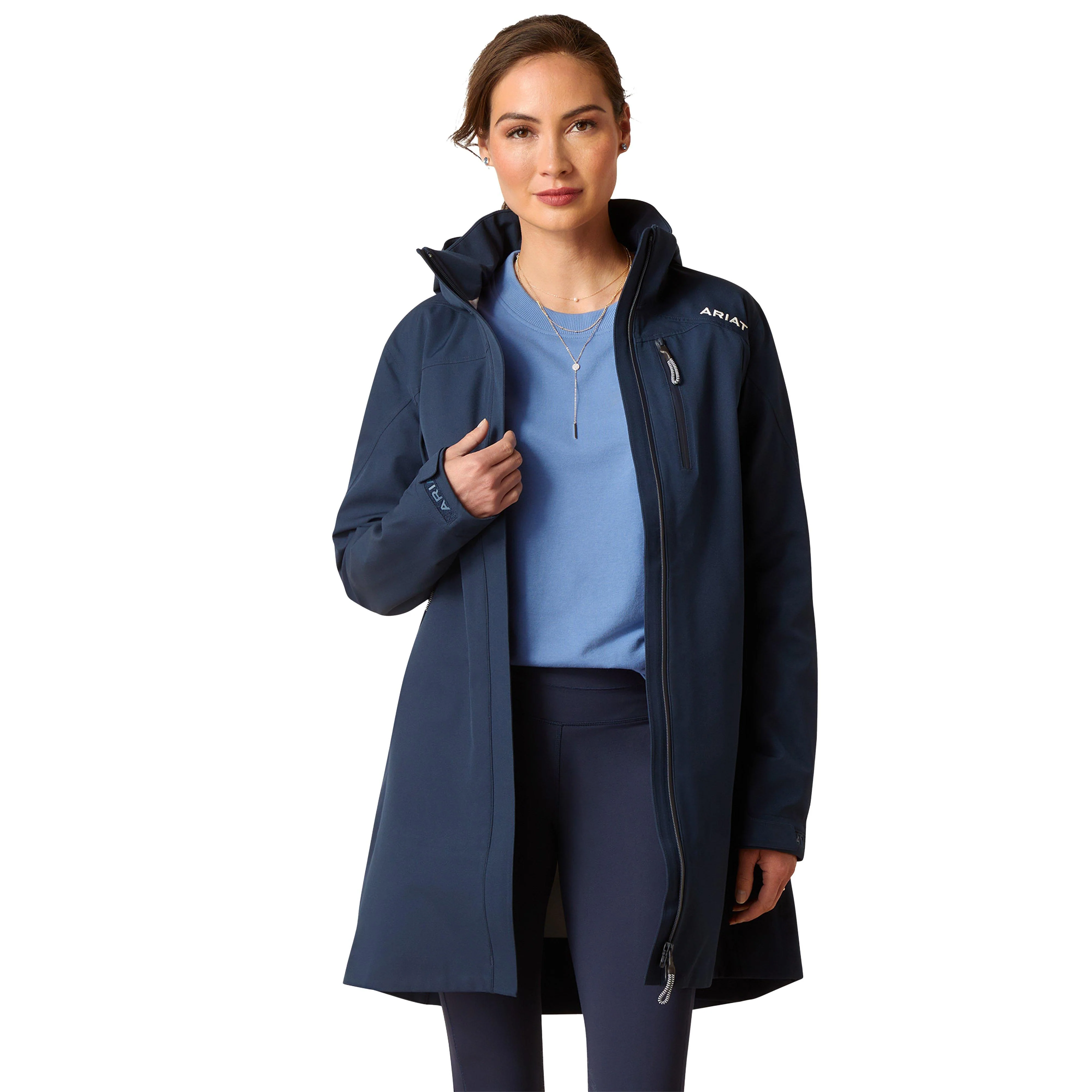 Womens Coastal Long Waterproof Jacket Navy - Image 7