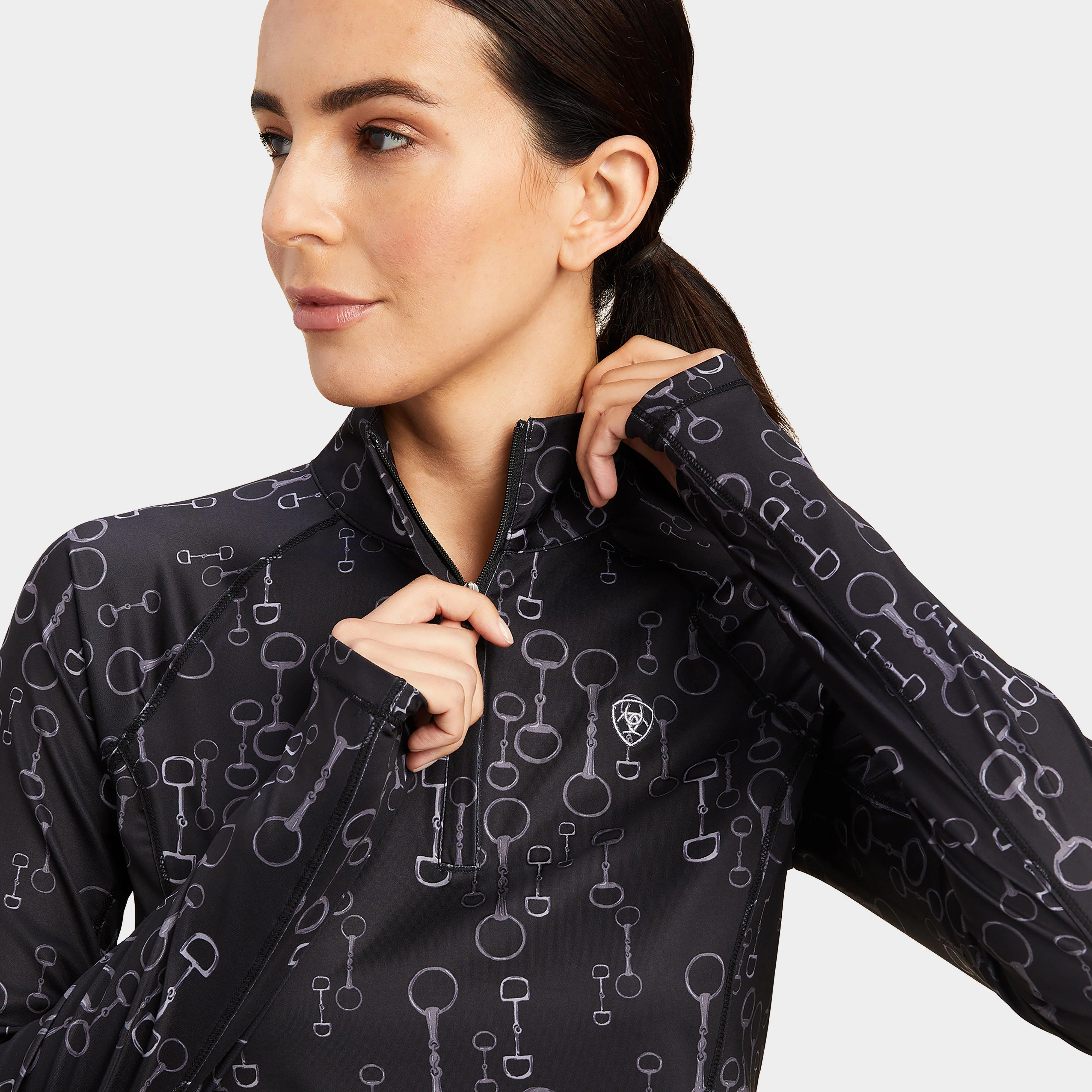 Womens Lowell 2.0 1/4 Zip Base Layer Black Bit Print - Image 3