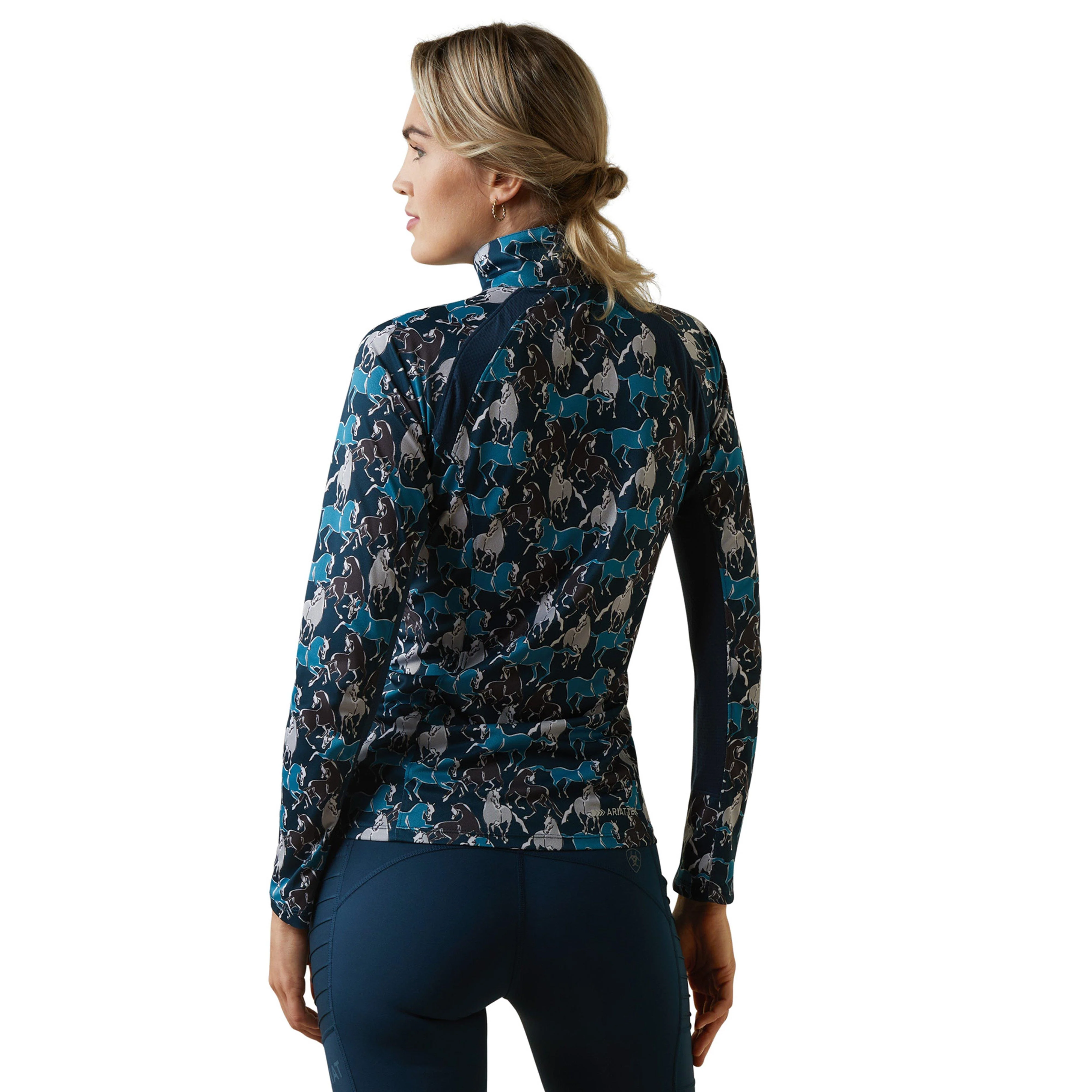 Womens Sunstopper 2.0 1/4 Zip Base Layer Mosaic Blue Reflections Print - Image 2