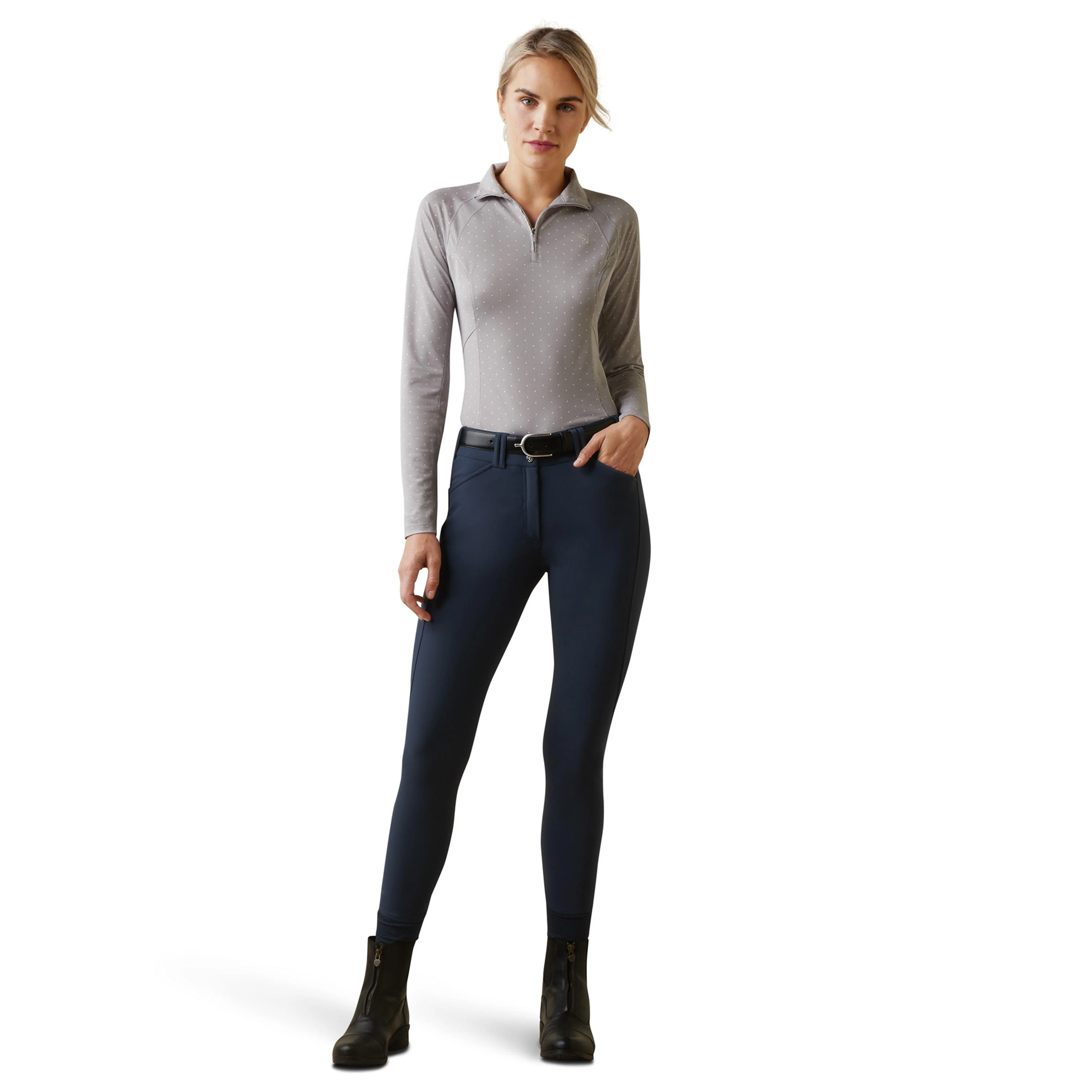 Womens Sunstopper 2.0 1/4 Zip Base Layer Silver Sconce Dot - Image 5