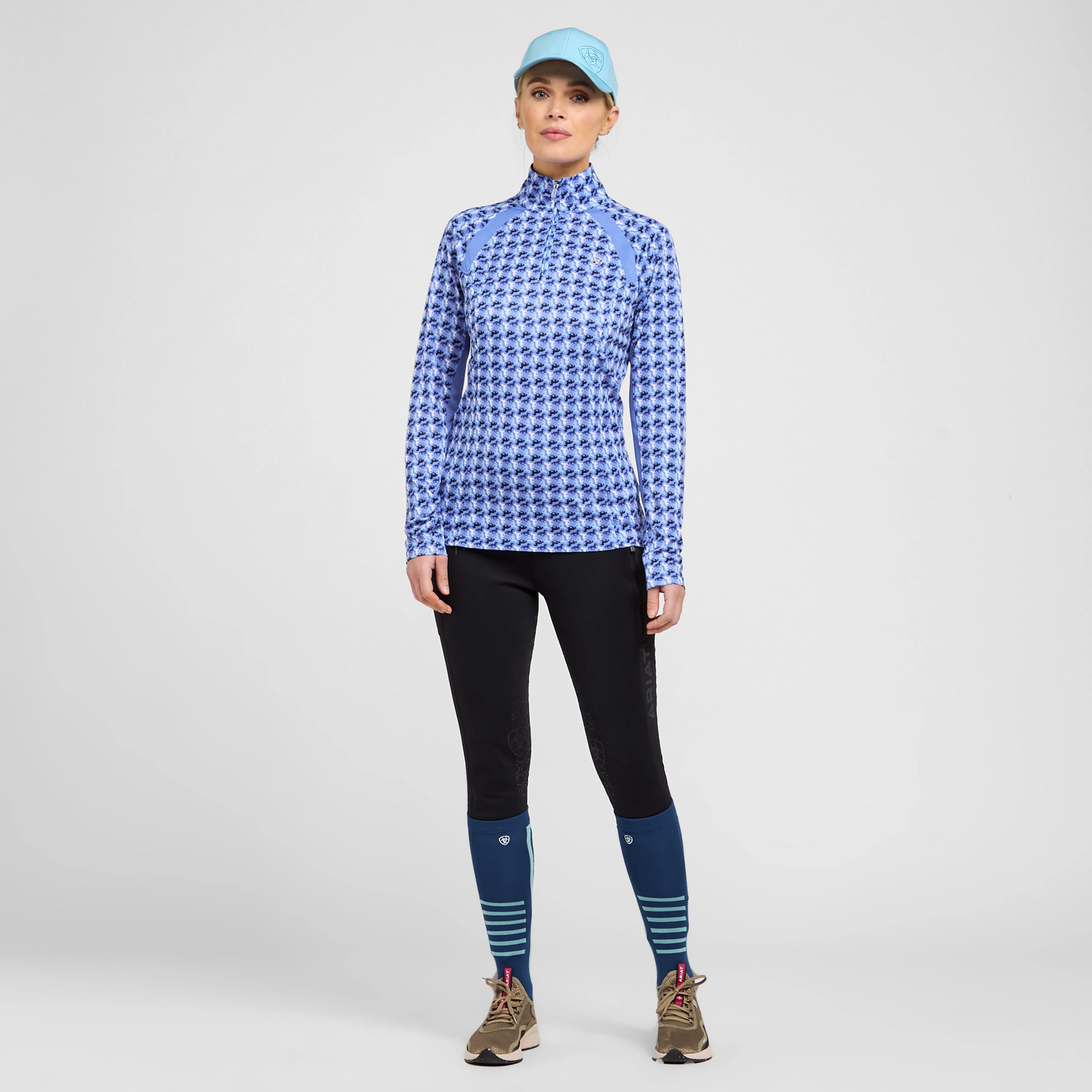 Womens Sunstopper 2.0 1/4 Zip Baselayer Reykjavik Blue Ditsy Horse - Image 3
