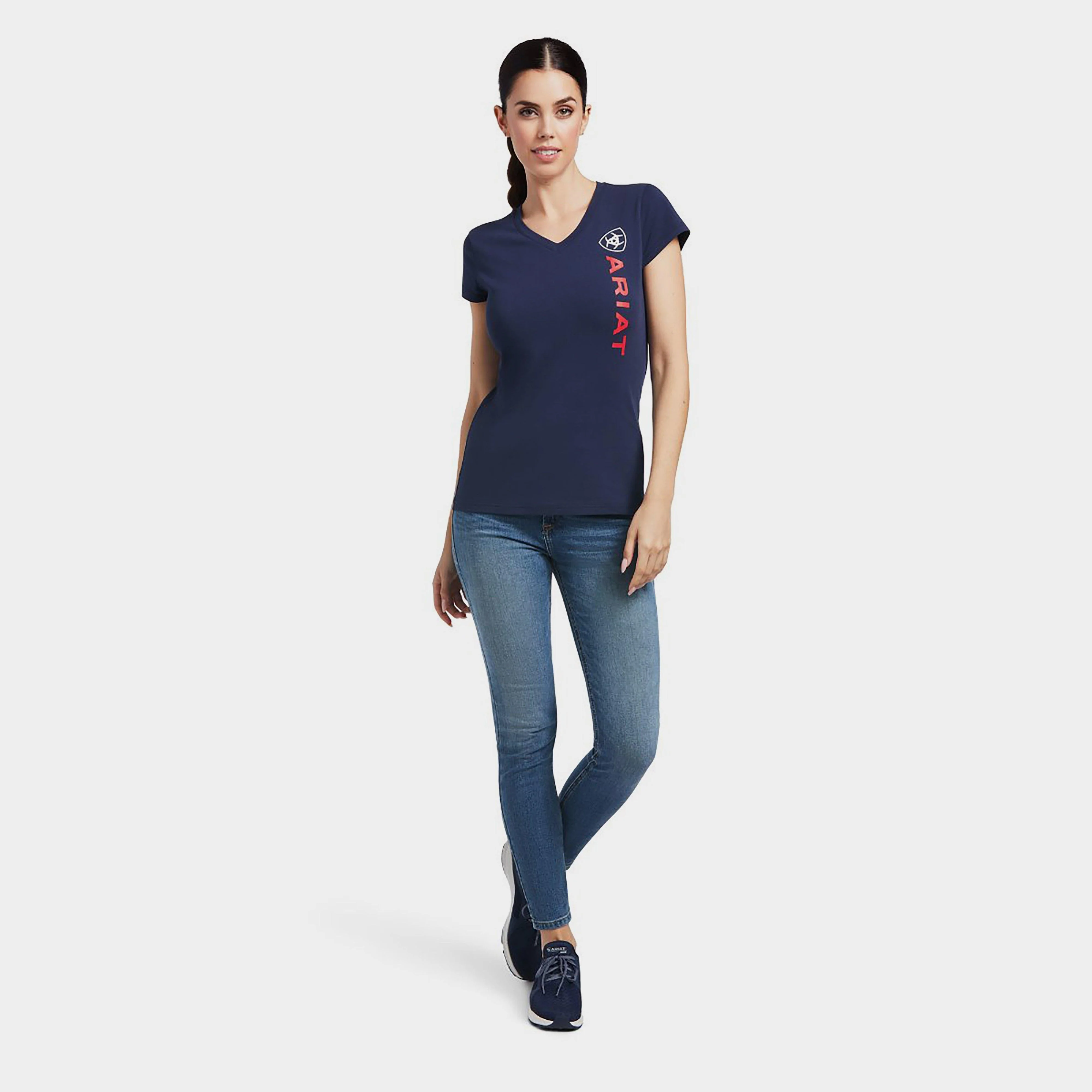 Womens Vertical Logo Short Sleeved T-Shirt Navy - Image 3
