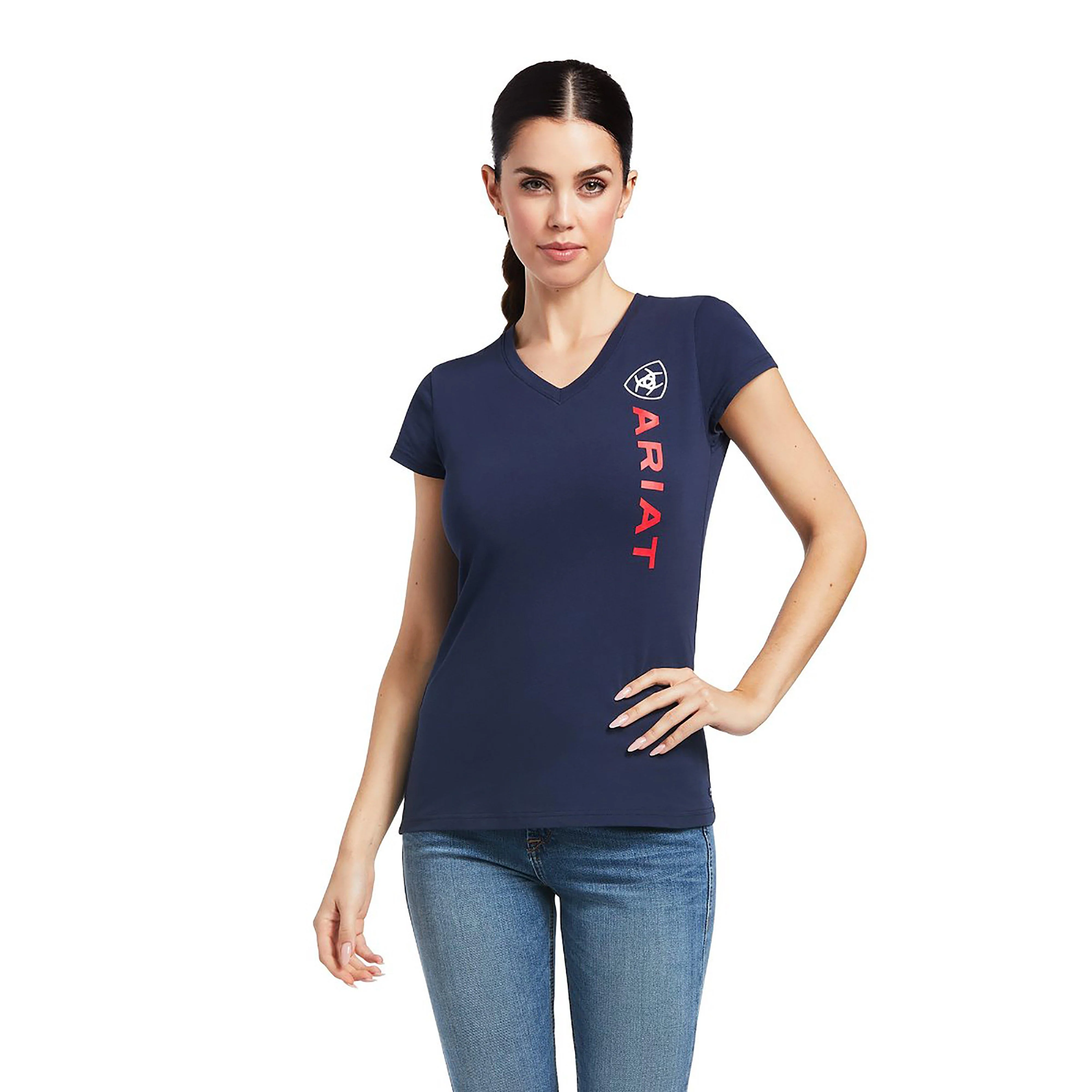Womens Vertical Logo Short Sleeved T-Shirt Navy - Image 5