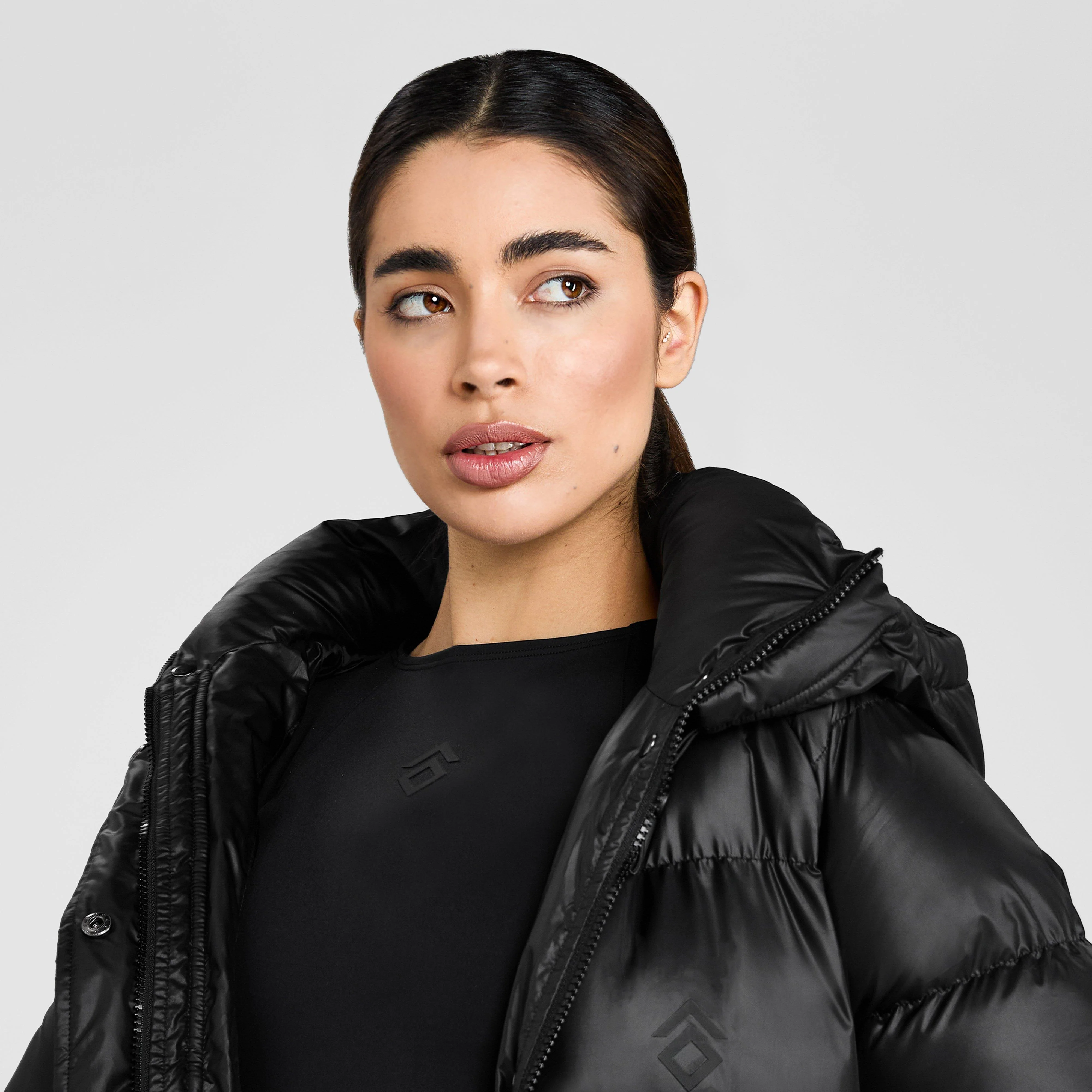 Womens Heavy Quilted Long Puffer Jacket Black - Image 4
