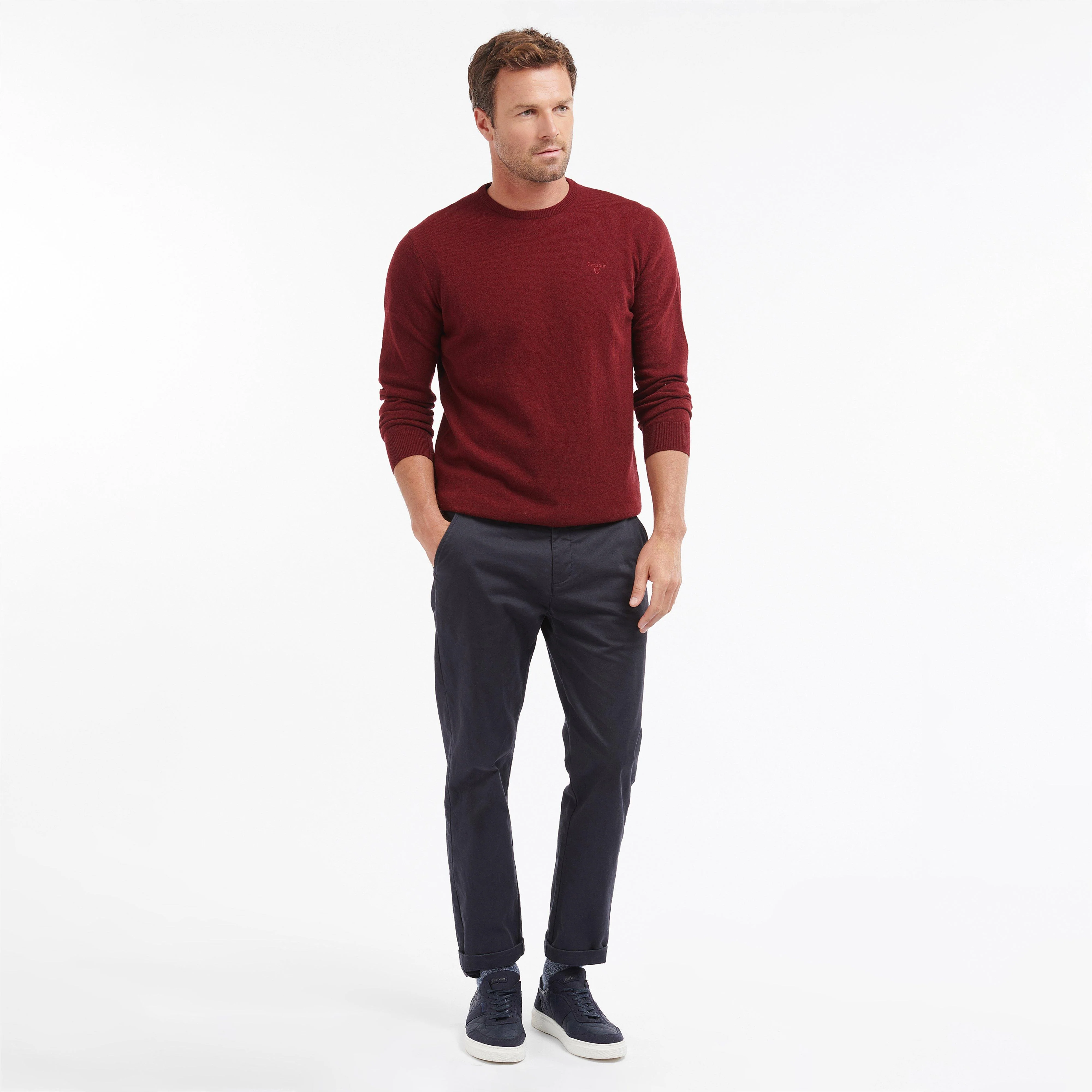 Mens Essential Lambswool Crew Neck Sweatshirt Ruby - Image 7