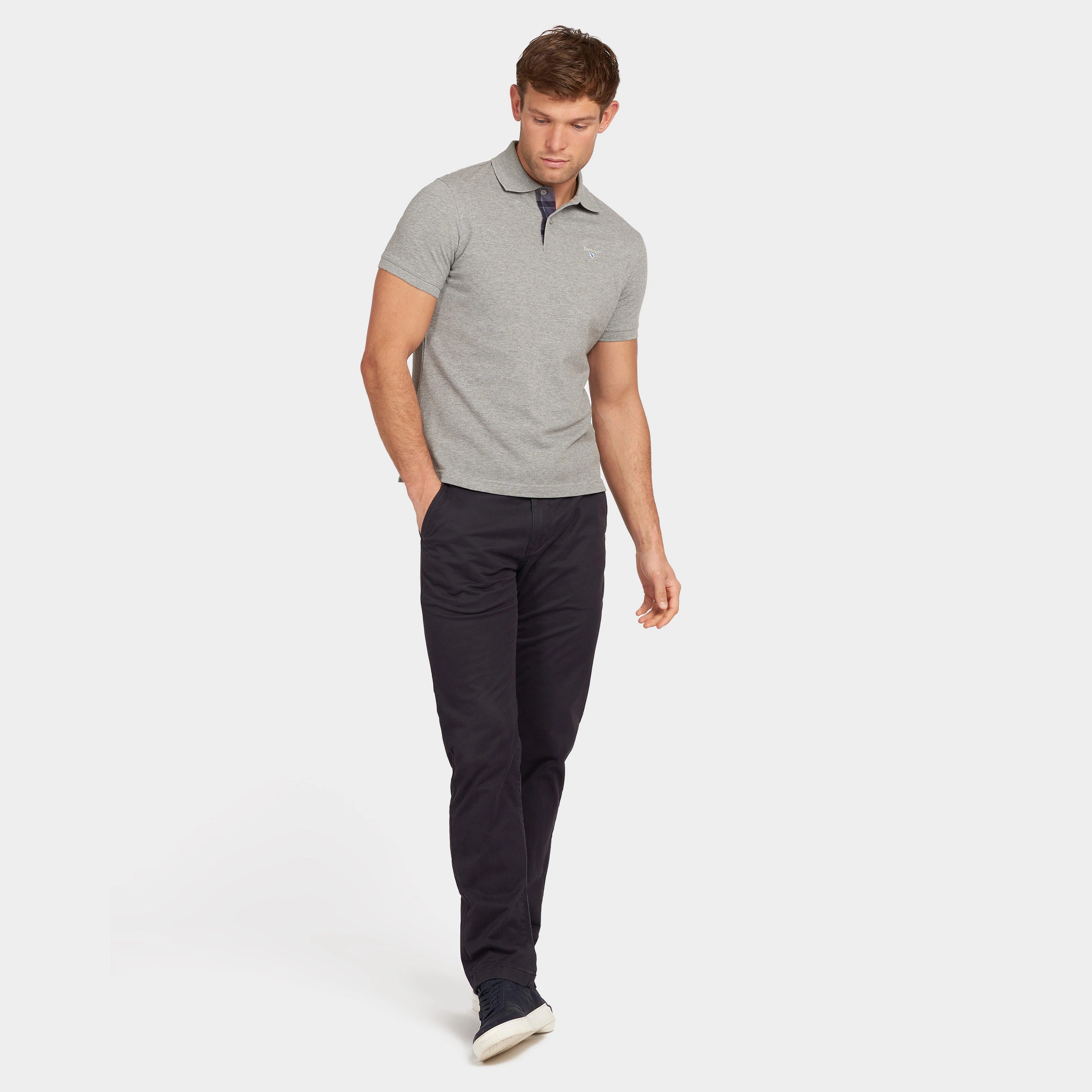 Mens Tartan Pique Polo Shirt Grey Mar - Image 5