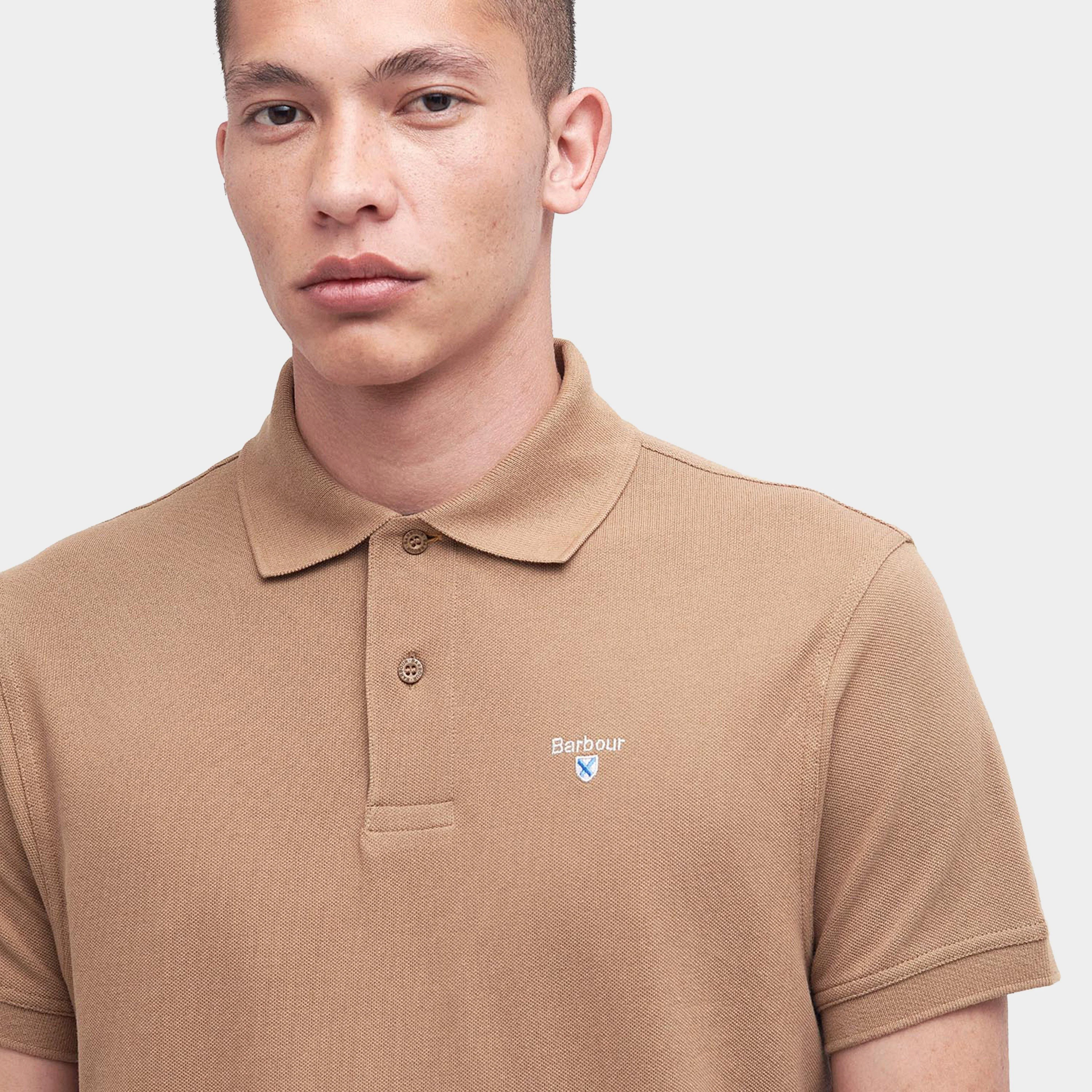 Mens Tartan Pique Polo Shirt Sandstone - Image 4