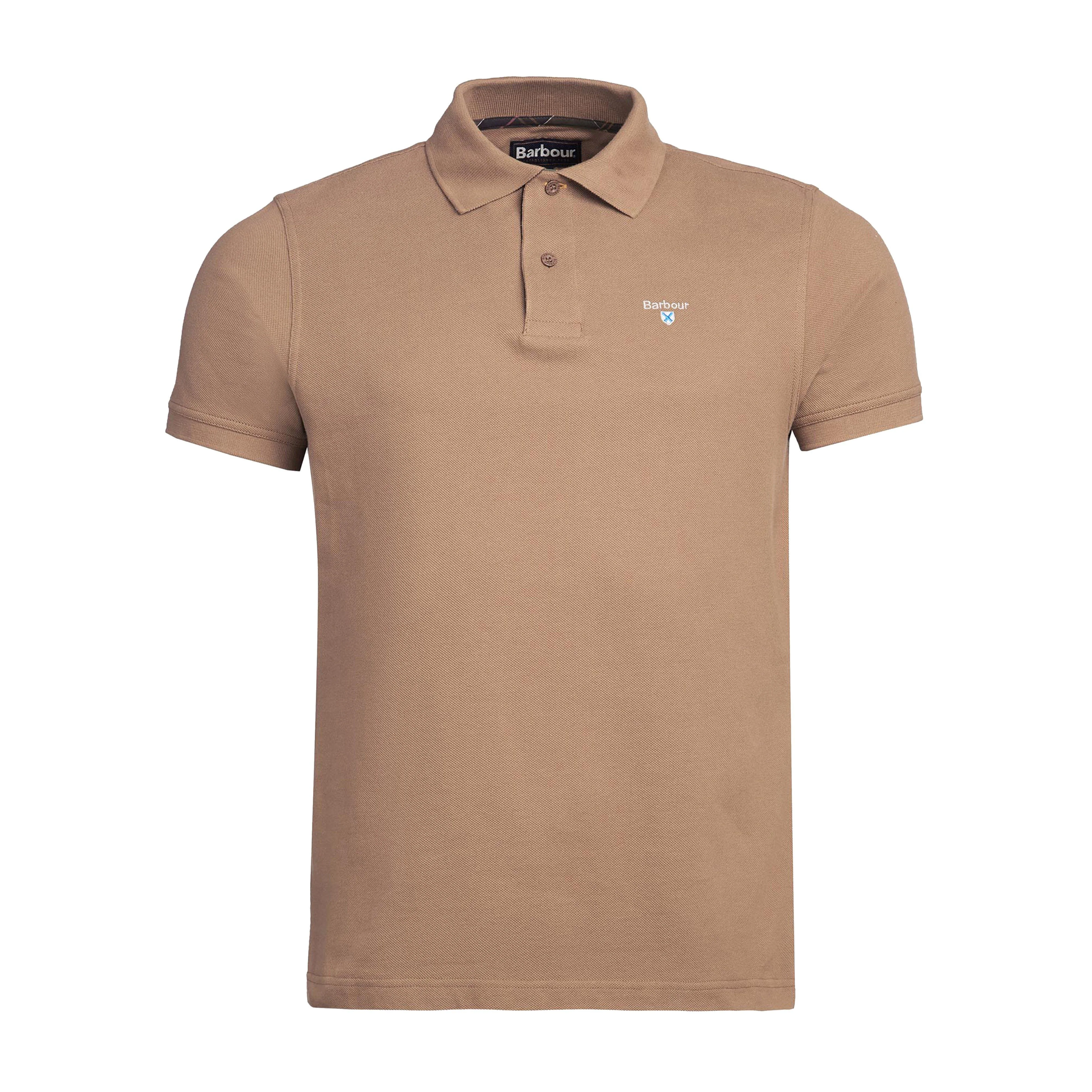 Mens Tartan Pique Polo Shirt Sandstone - Image 8