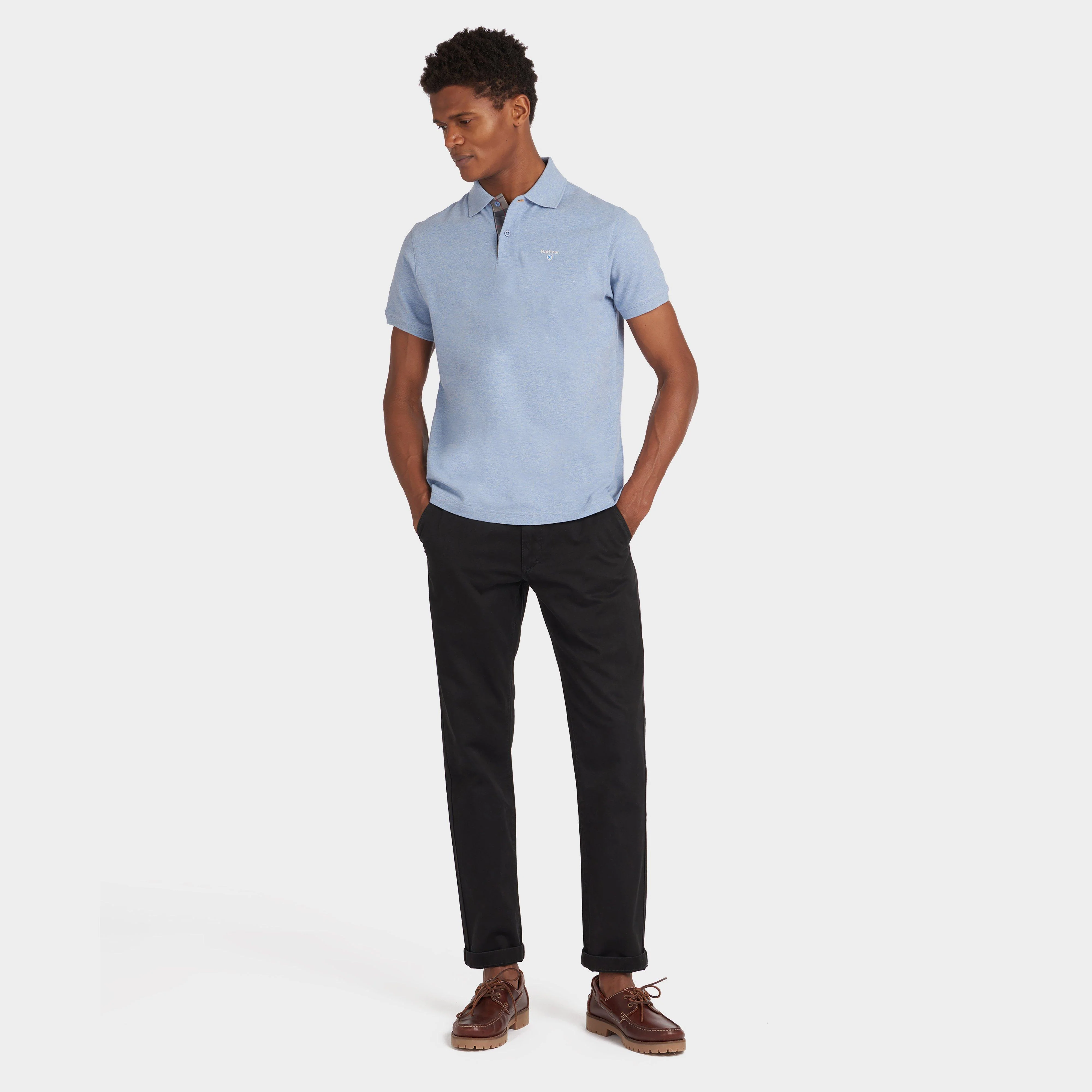 Mens Tartan Pique Polo Shirt Sky Marl - Image 3