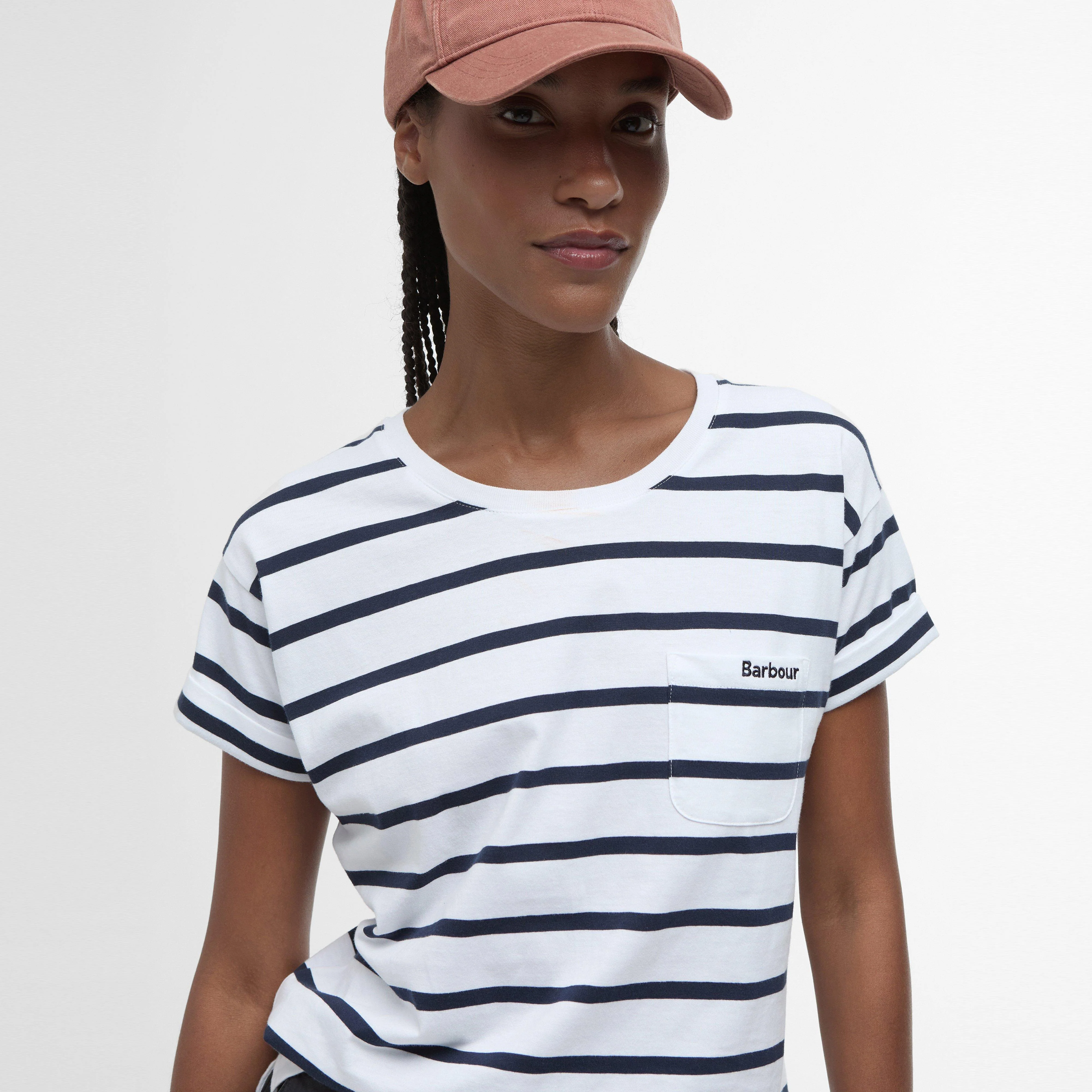 Womens Otterburn Stripe T-Shirt White/Navy Stripe - Image 3