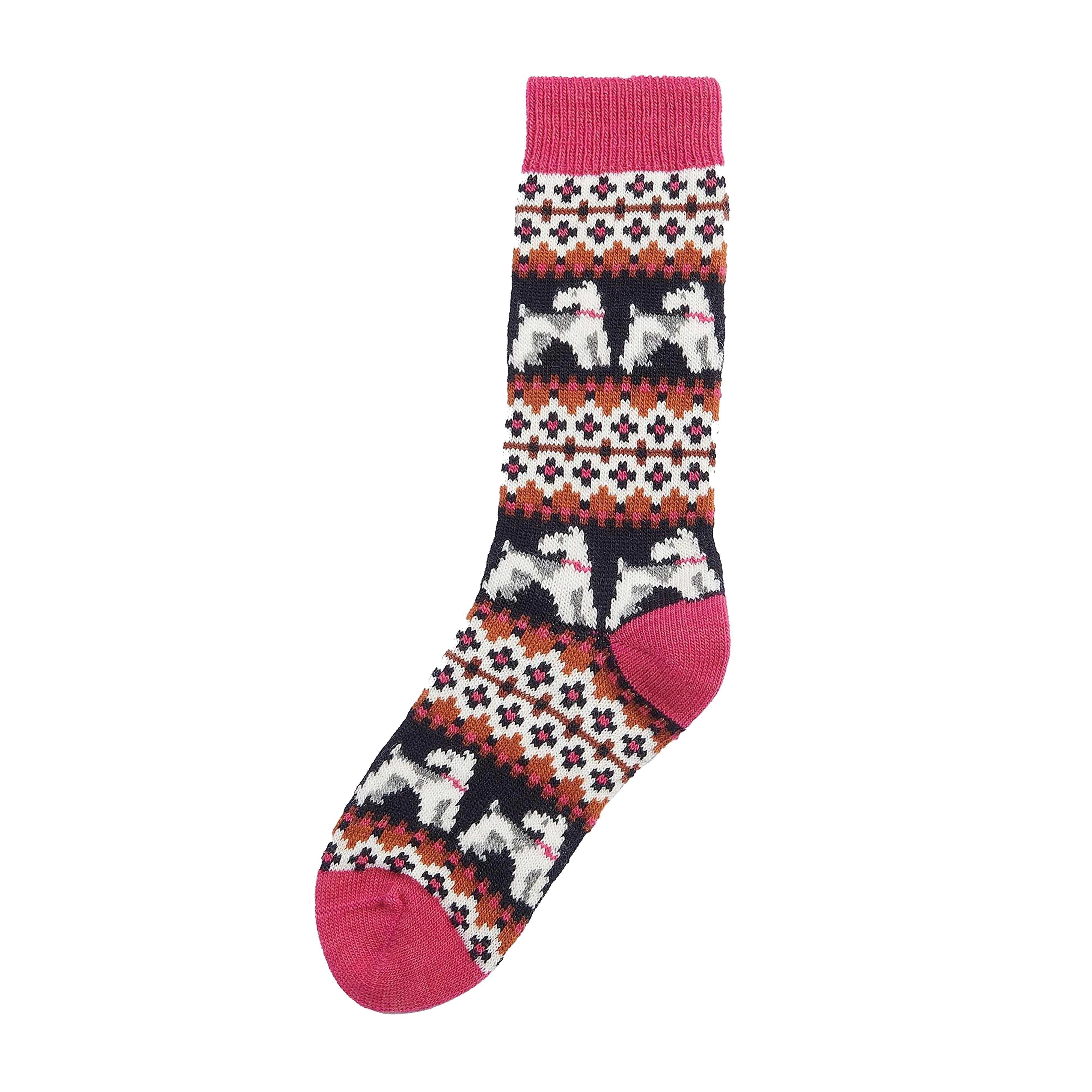 Womens Terrier Fair Isle Socks Navy/Pink Dahlia - Image 4