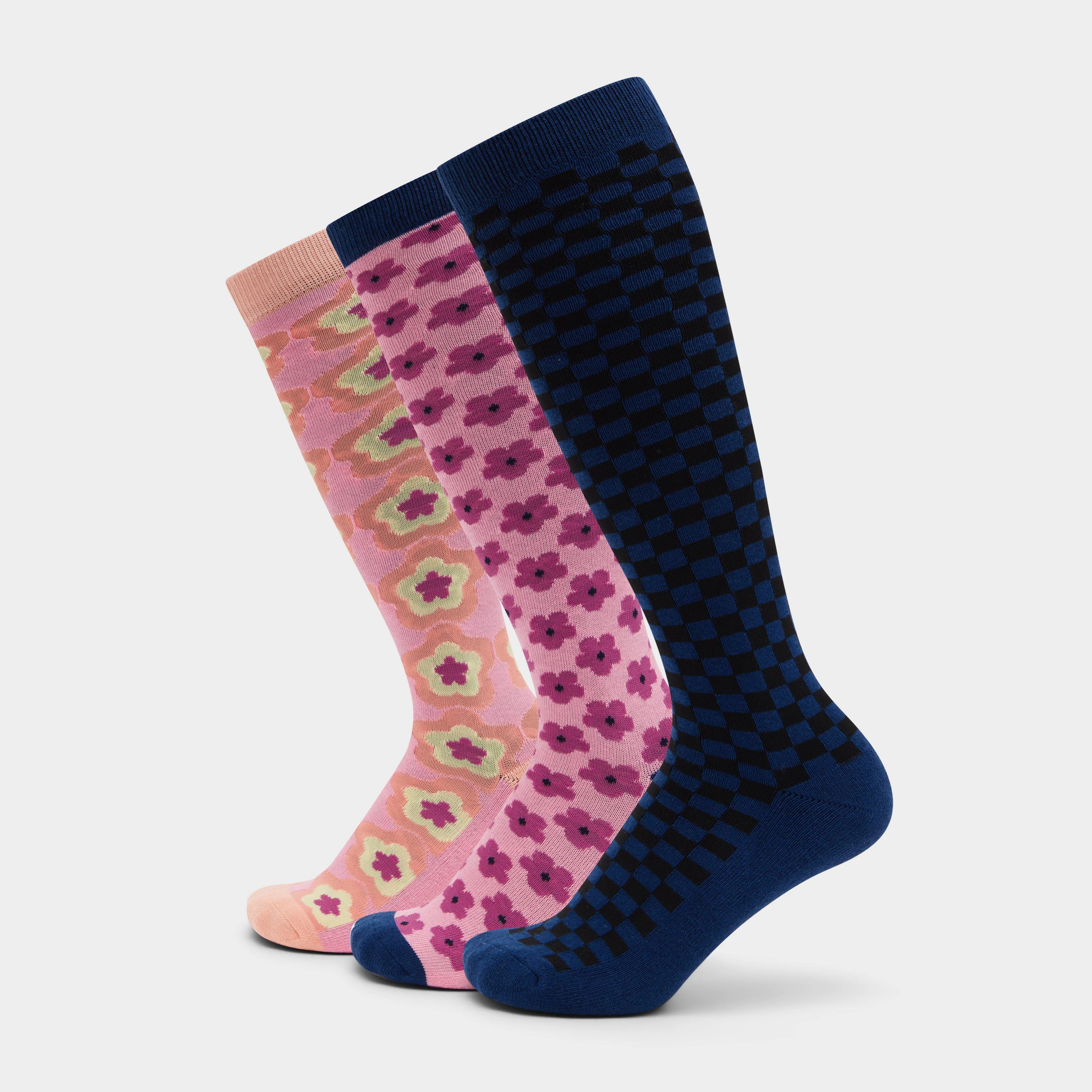 3 Pack Socks Navy Geo Floral - Image 2
