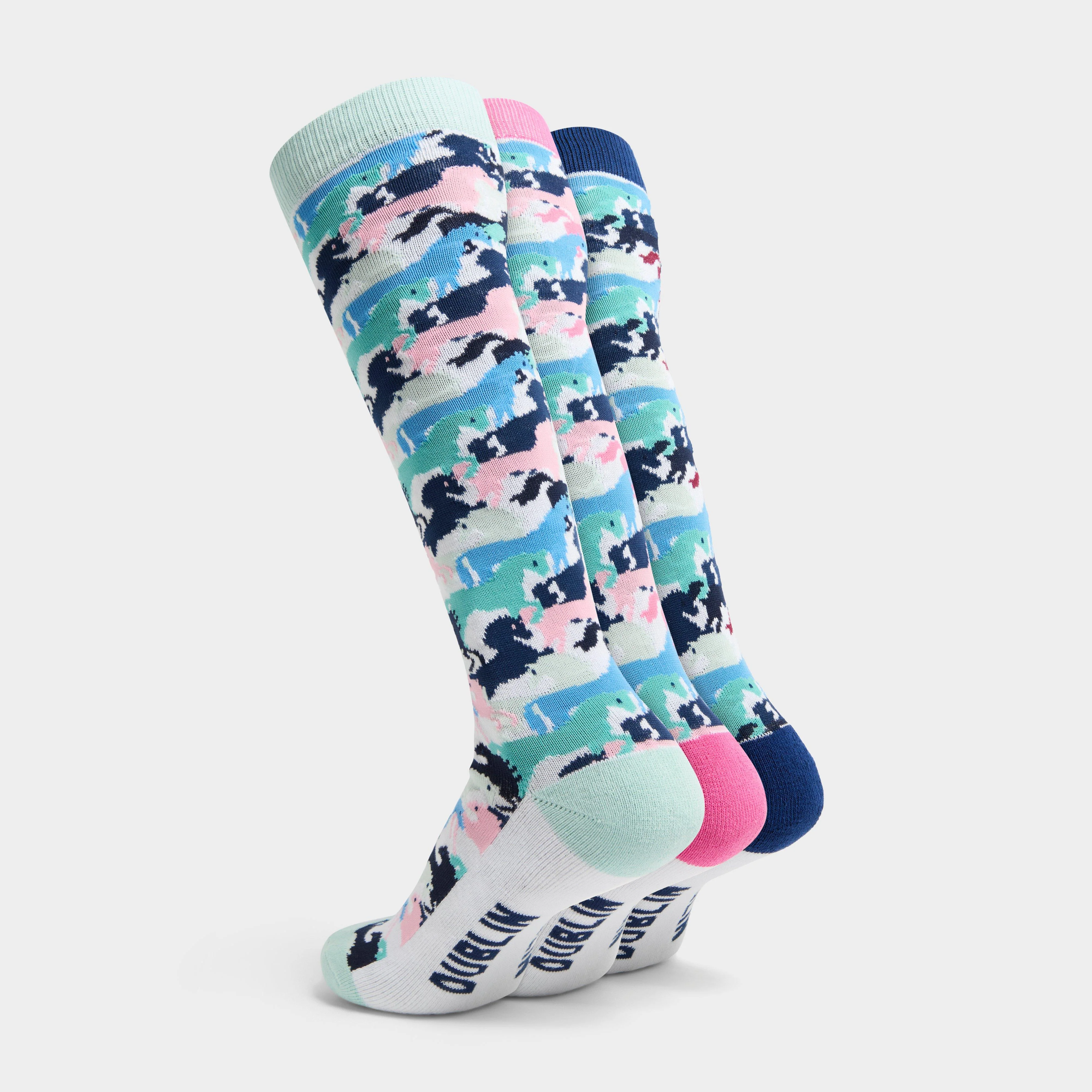 Adults 3 Pack Socks Multicolour Horse - Image 2