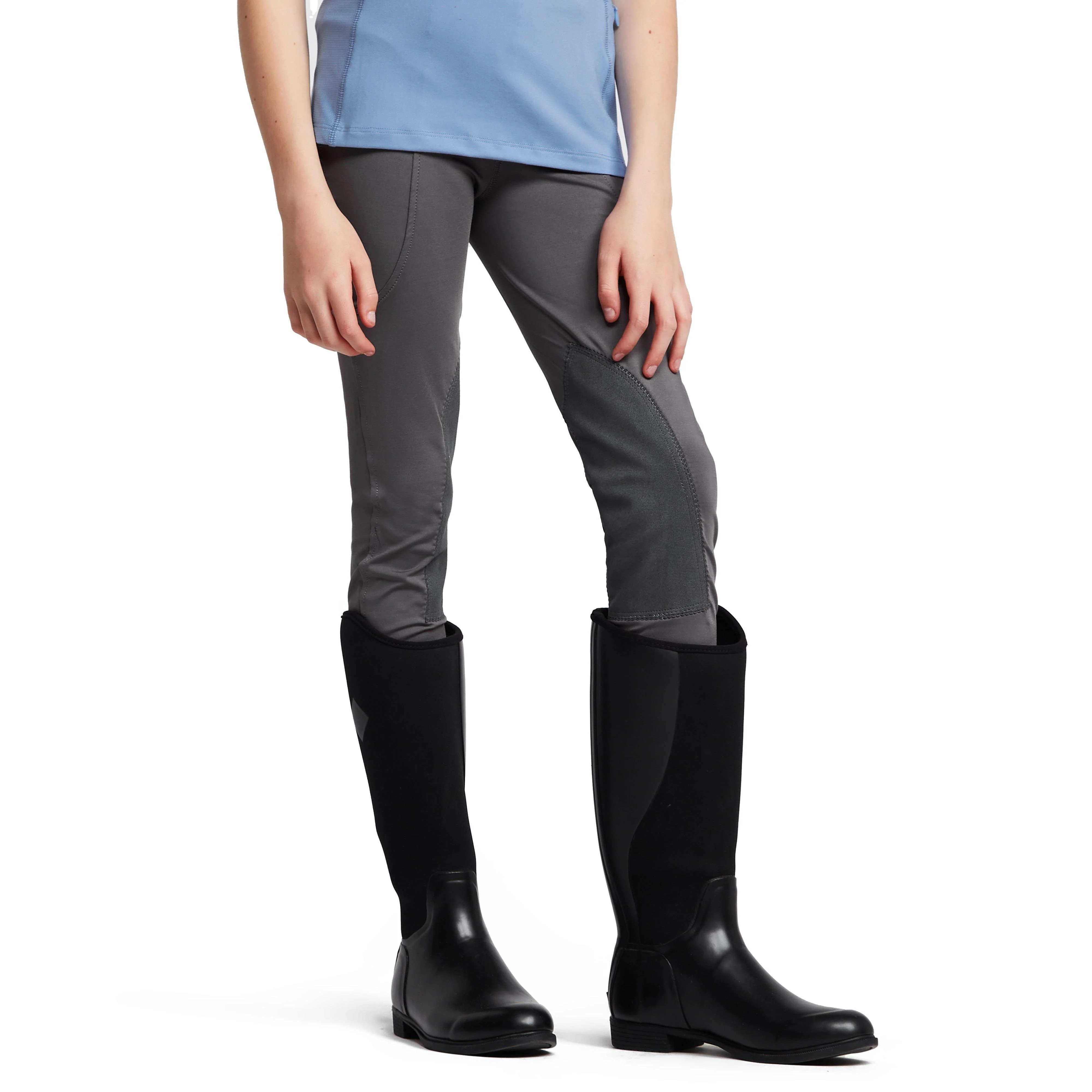 Childs Performance Flex Knee Patch Riding Tights Charcoal - Image 8