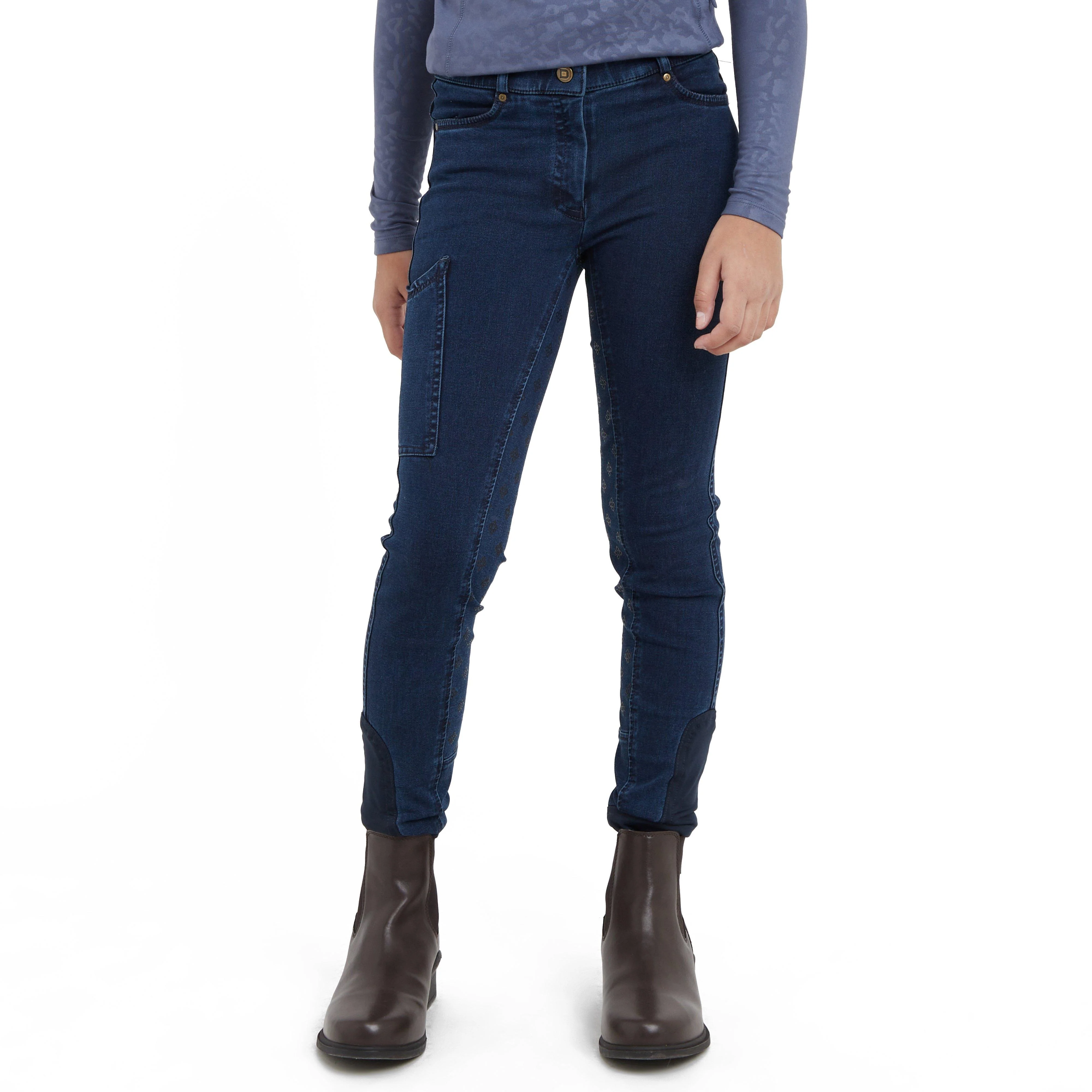 Kids Shona Full Grip Silicone Print Denim Breeches Light Blue Denim - Image 8
