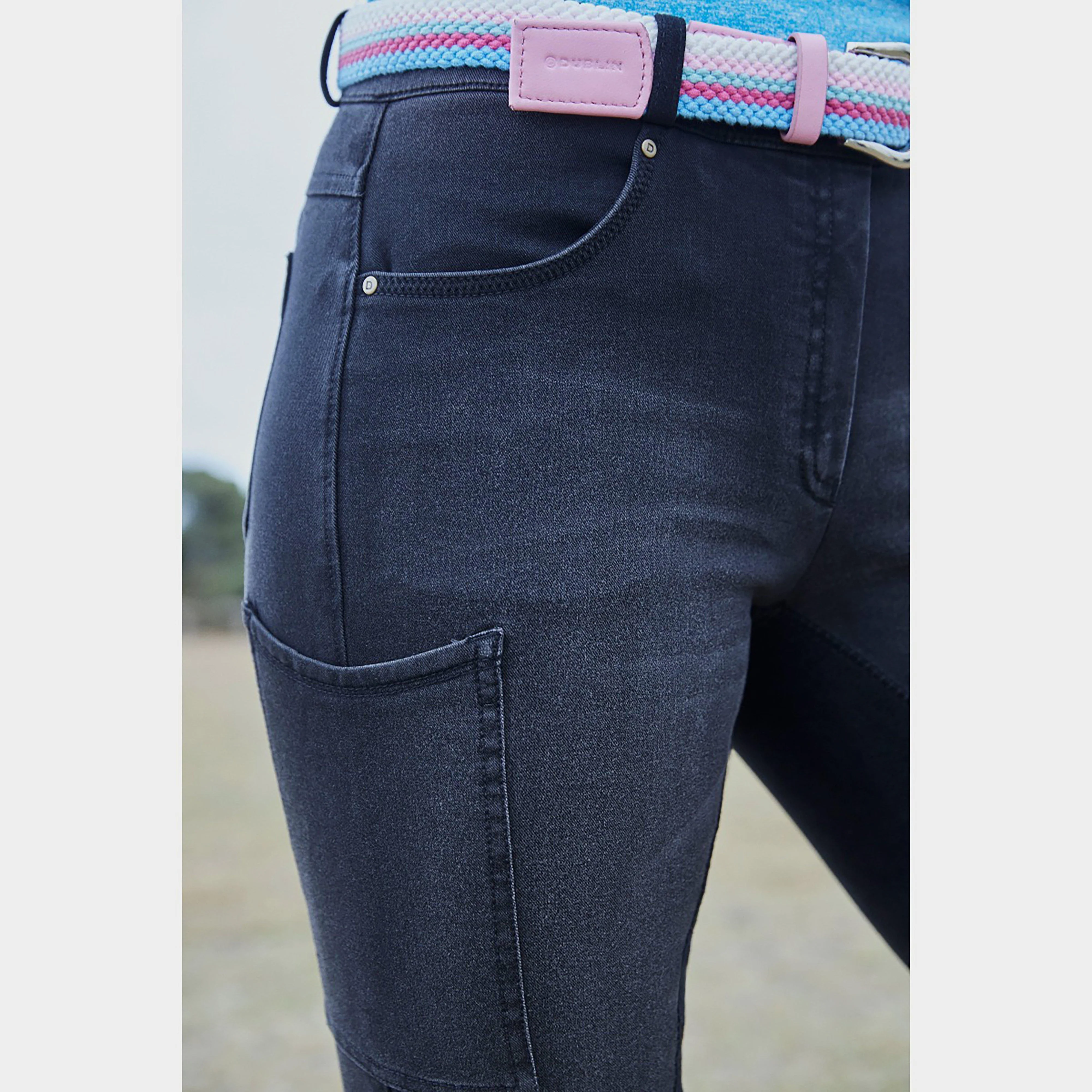 Ladies Shona Knee Patch Denim Breeches Ash Grey - Image 3