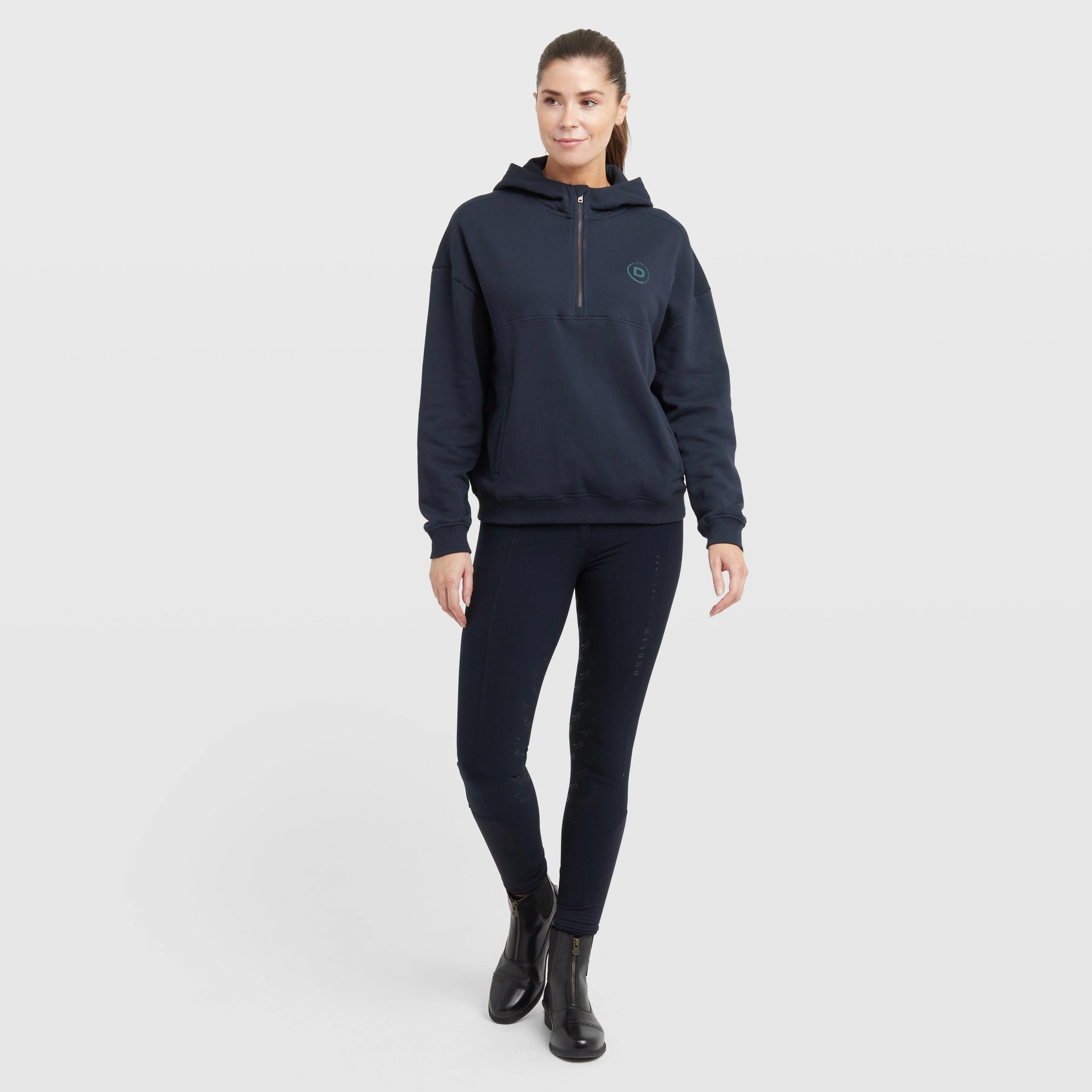 Womens 1/4 Zip Hooded Fleece Pullover Navy - Image 3