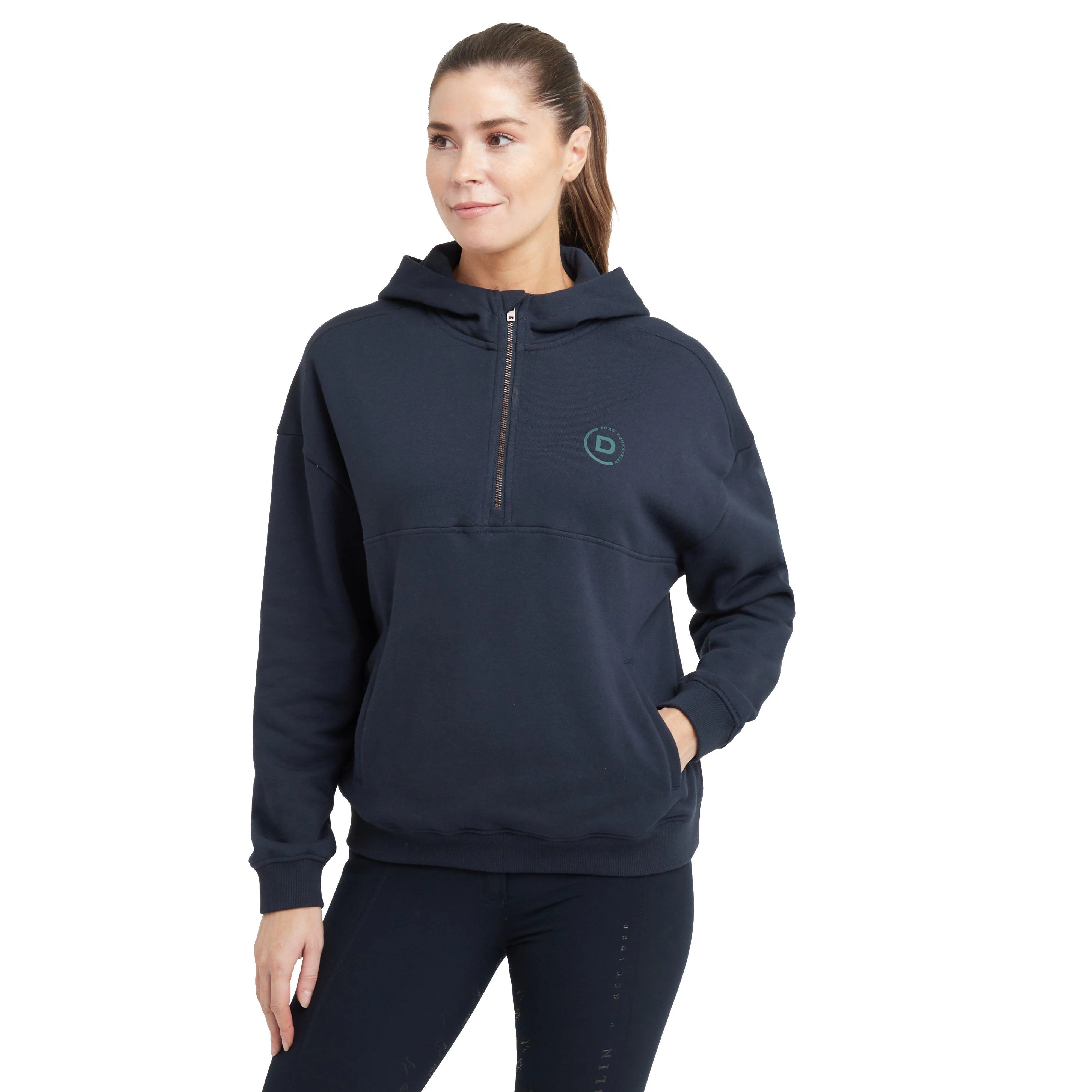 Womens 1/4 Zip Hooded Fleece Pullover Navy - Image 8