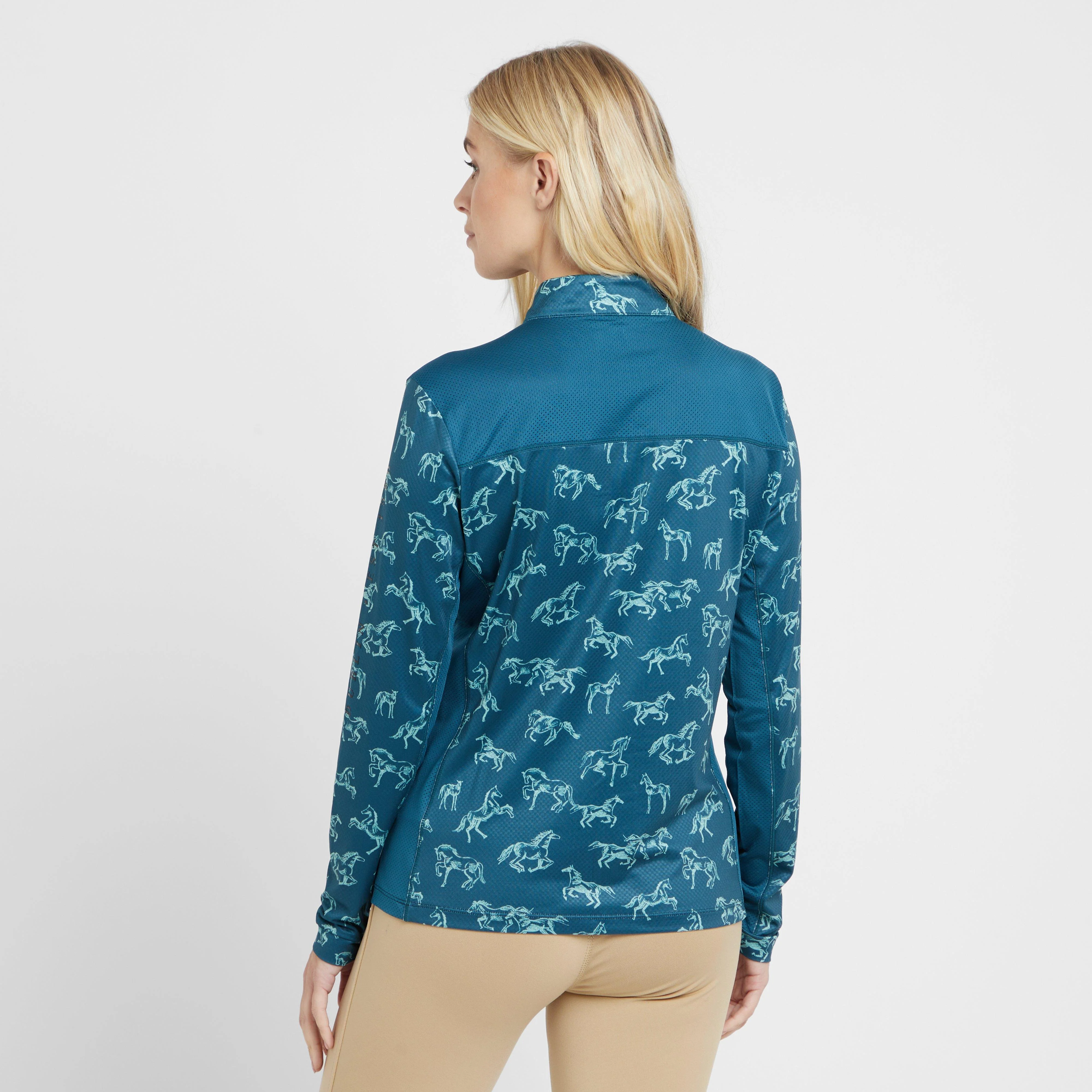 Womens Autumn Sally Long Sleeve Riding Top Legion Blue Froliking Horses - Image 2
