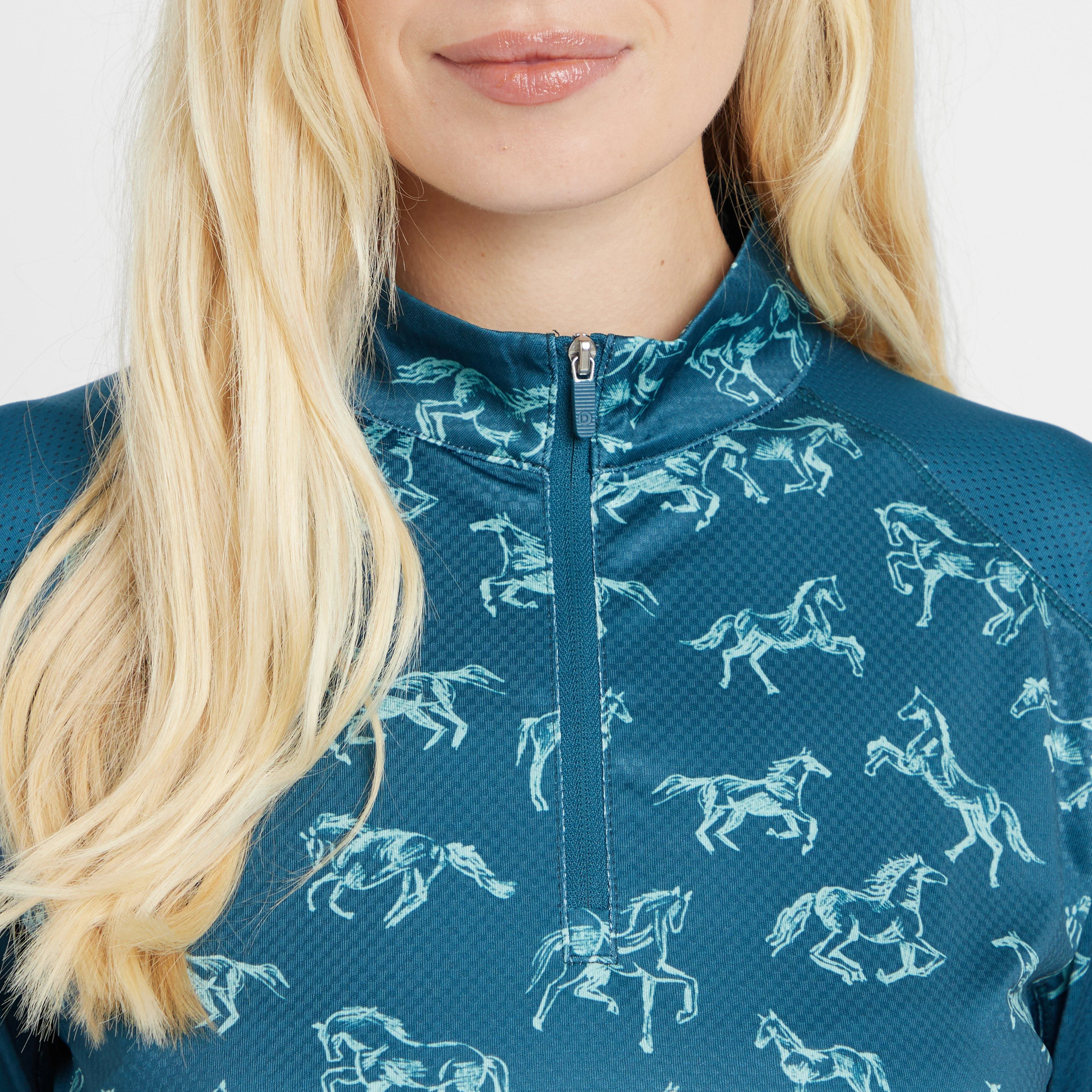 Womens Autumn Sally Long Sleeve Riding Top Legion Blue Froliking Horses - Image 4
