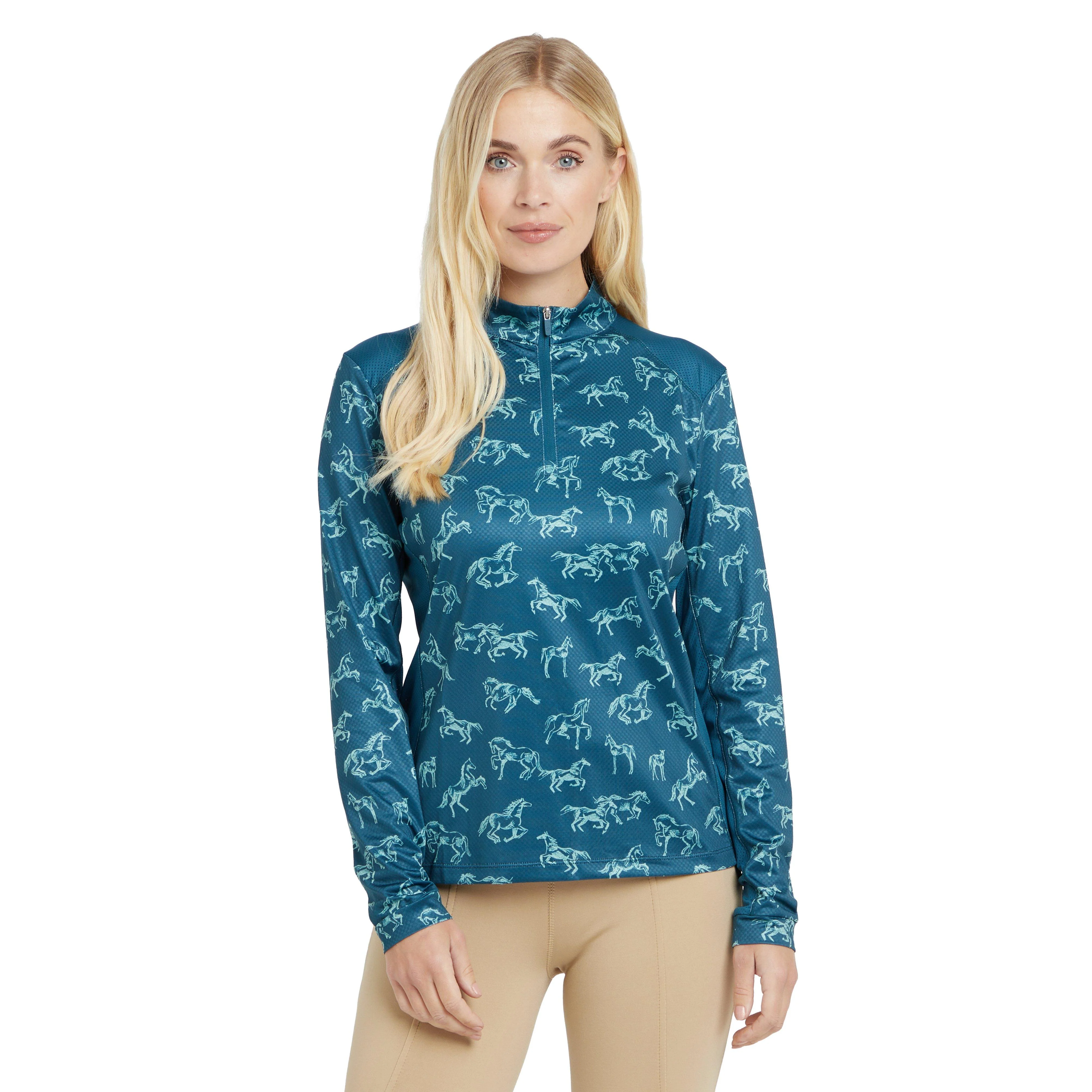 Womens Autumn Sally Long Sleeve Riding Top Legion Blue Froliking Horses - Image 7