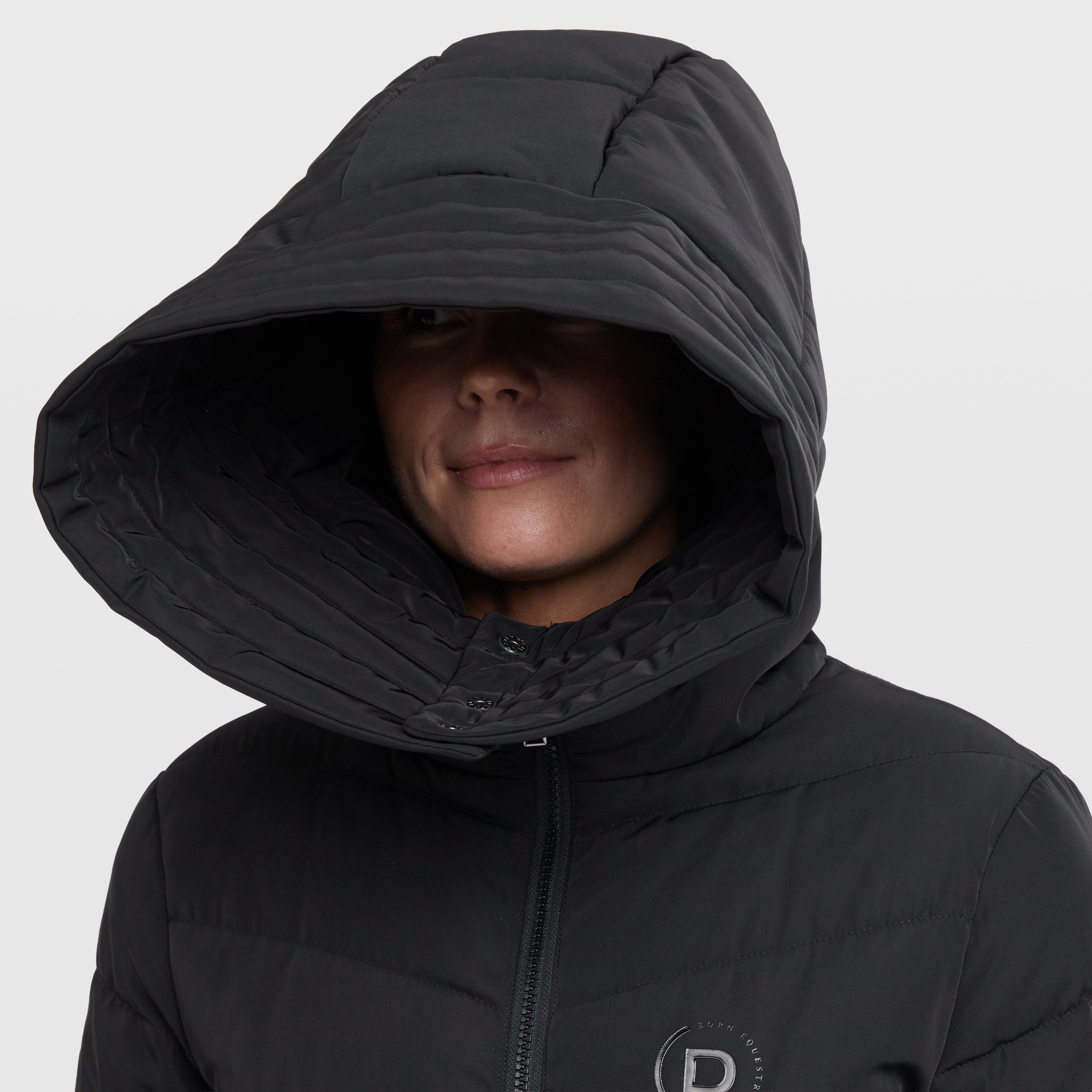 Womens Belted Longline Puffer Black - Image 10