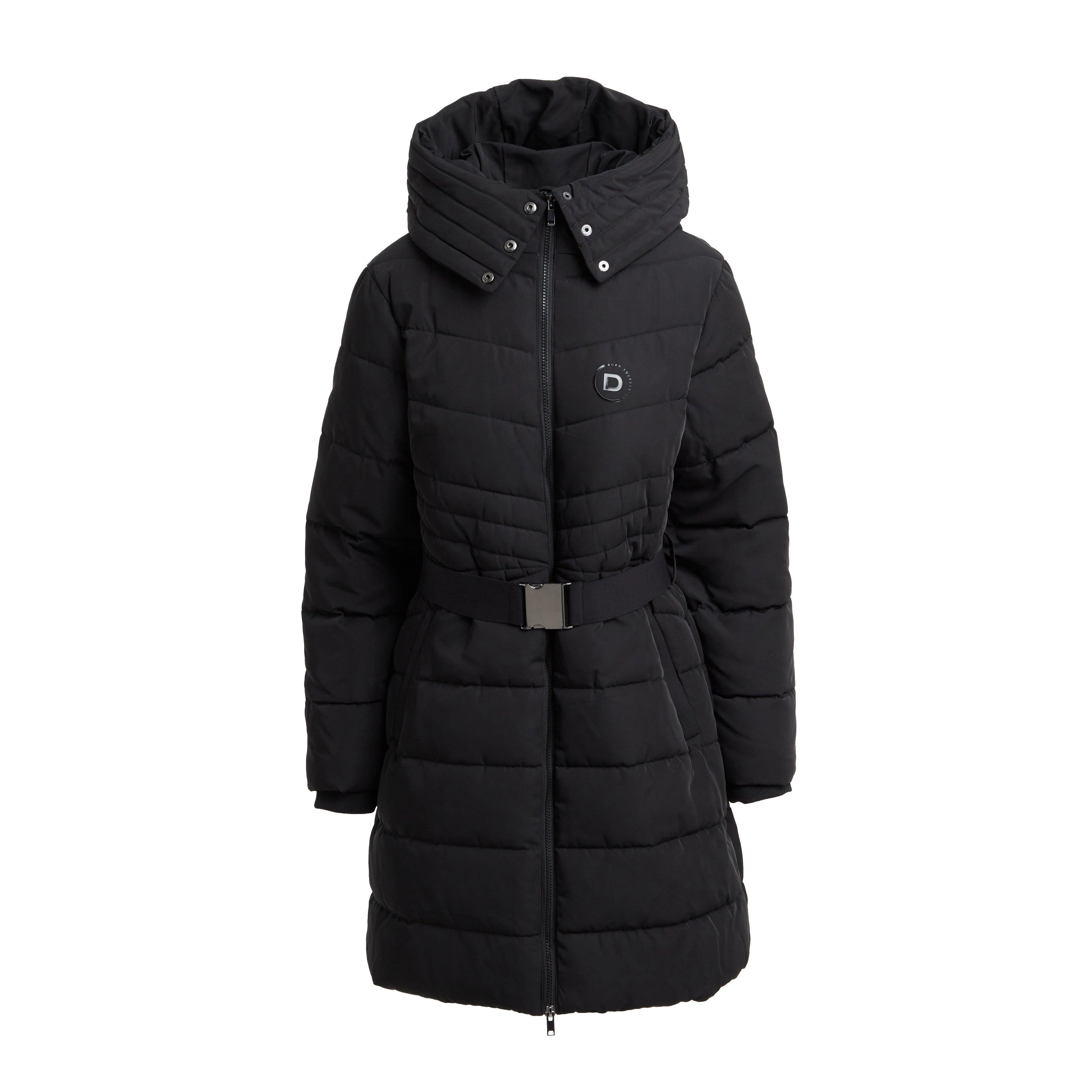Womens Belted Longline Puffer Black - Image 12
