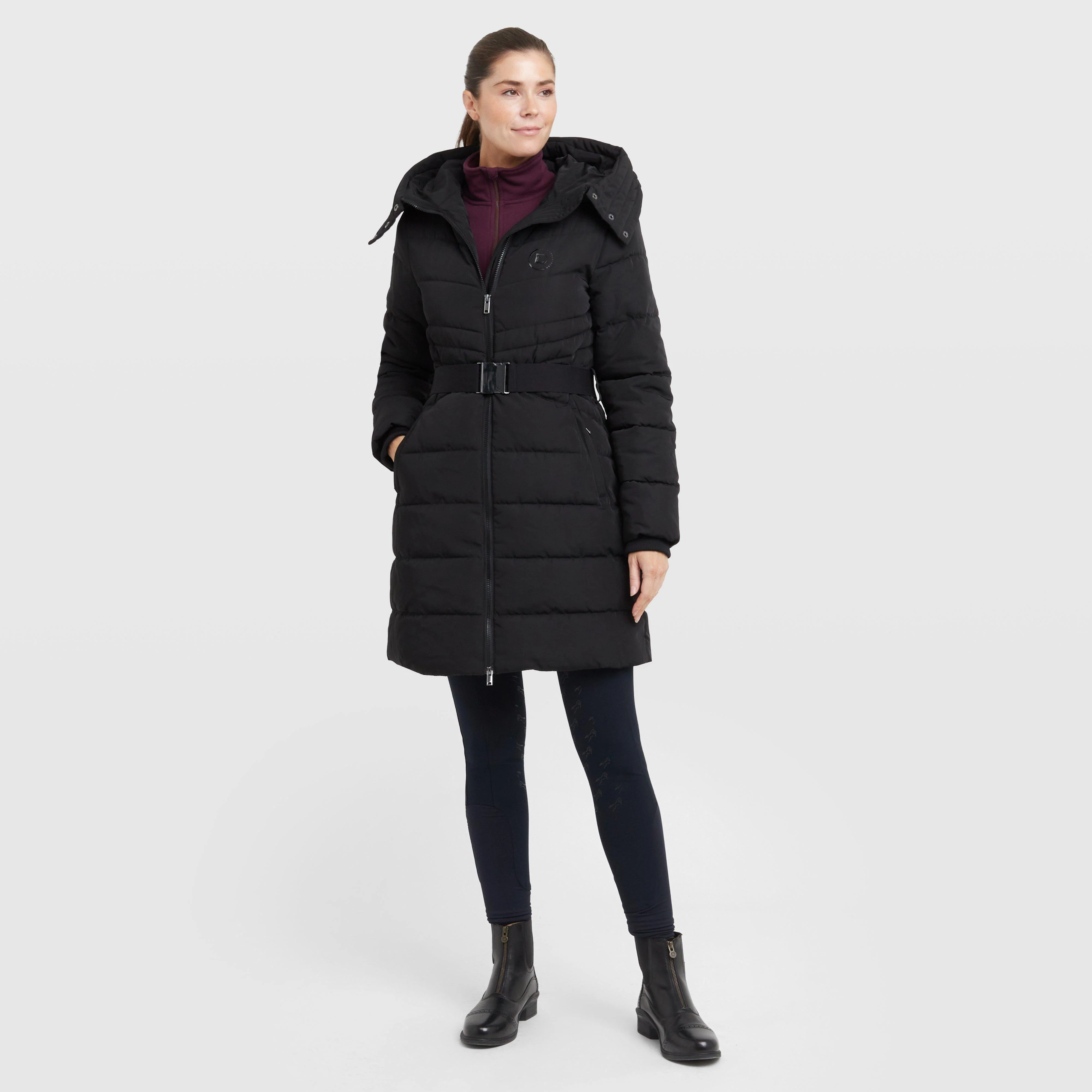 Womens Belted Longline Puffer Black - Image 3