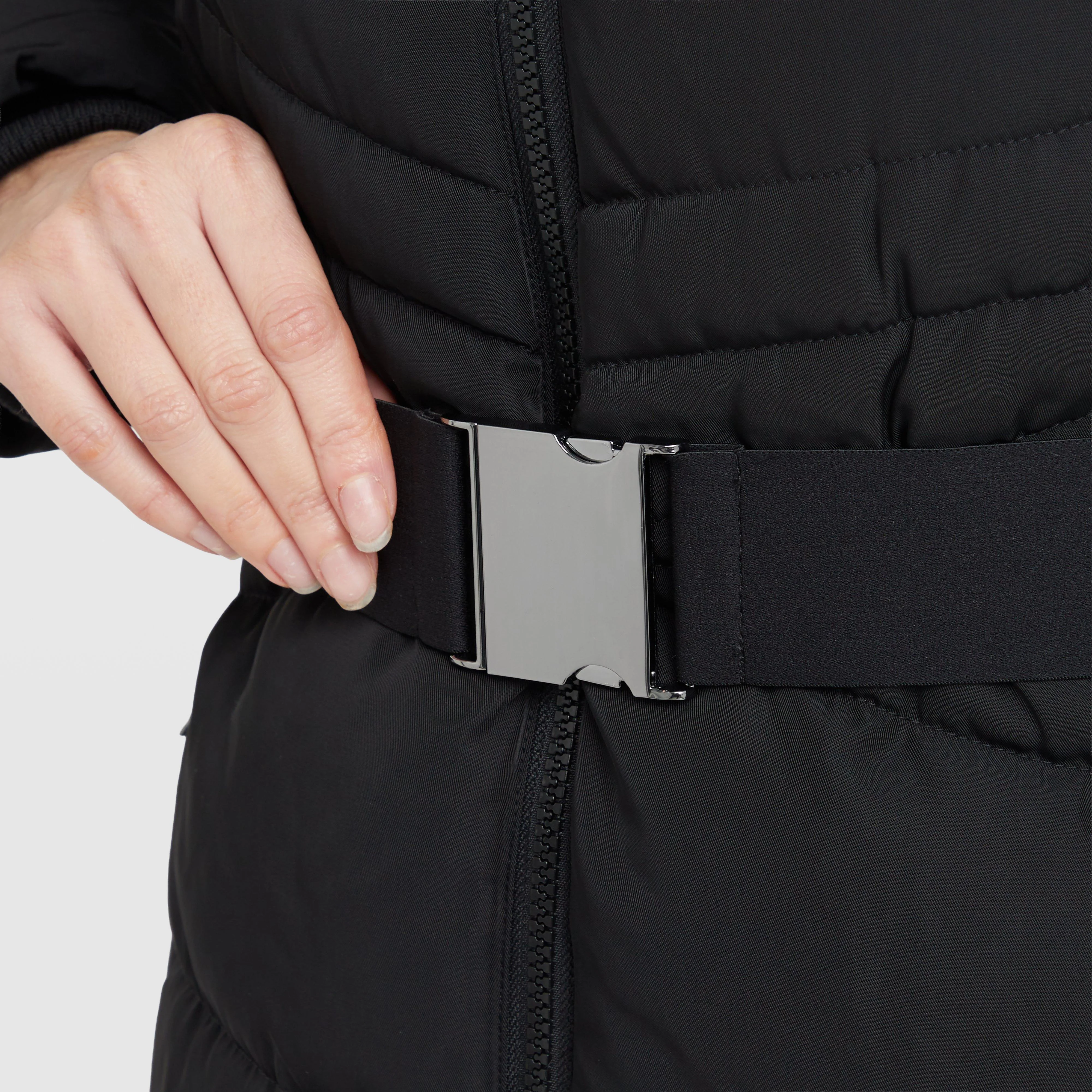 Womens Belted Longline Puffer Black - Image 9