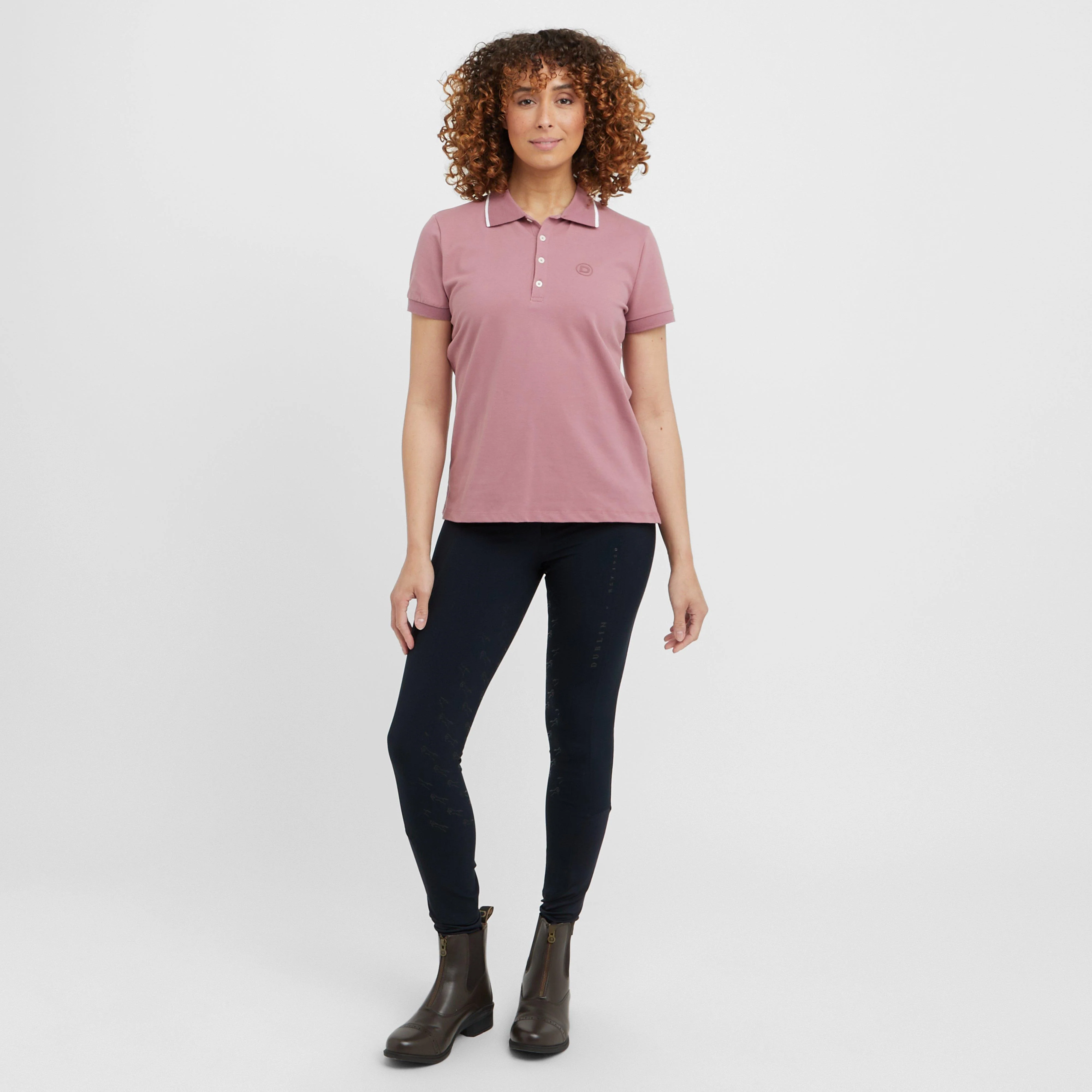 Womens Cotton Pique Short Sleeved Polo Dusty Rose - Image 3