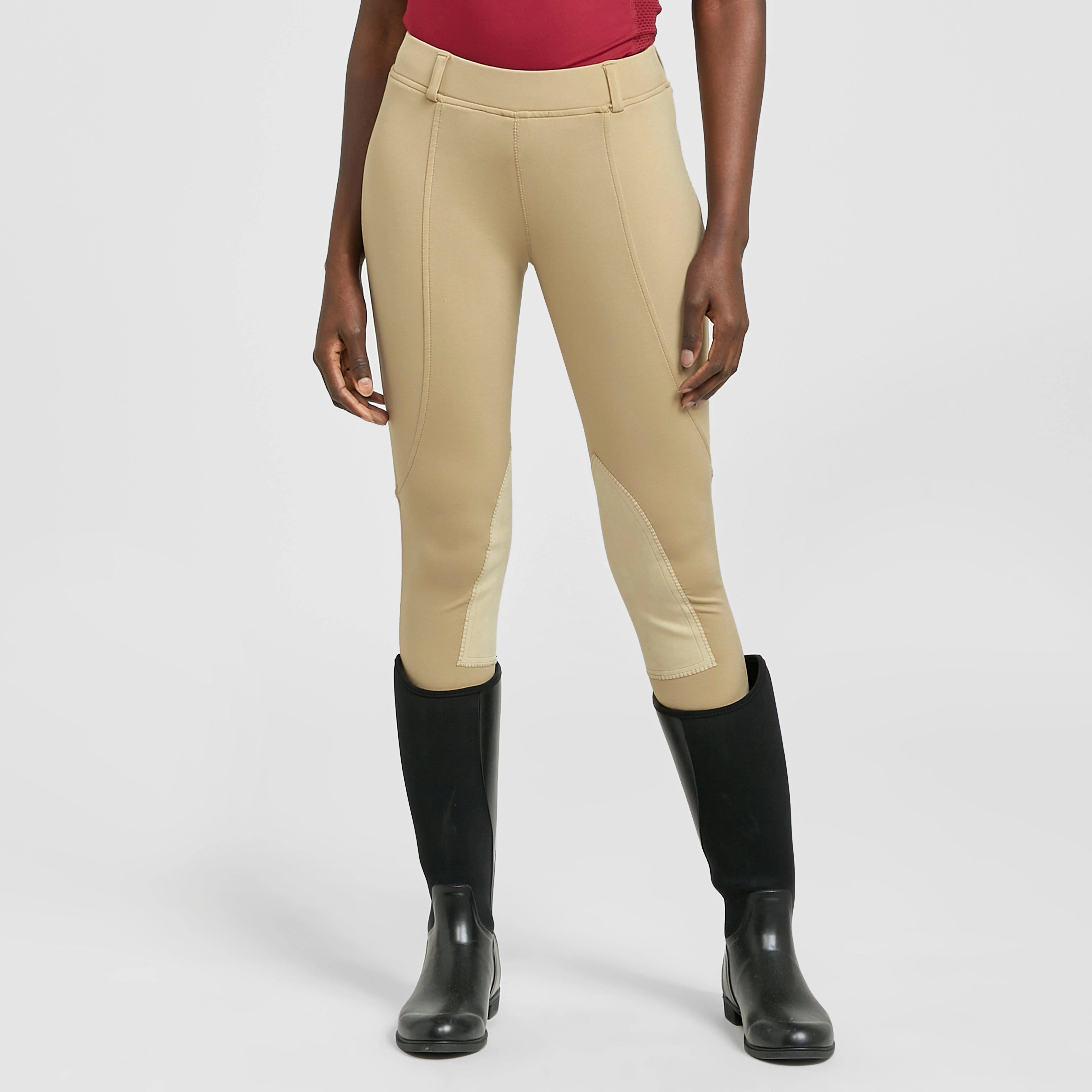 Womens Performance Flex Knee Patch Riding Tights Beige