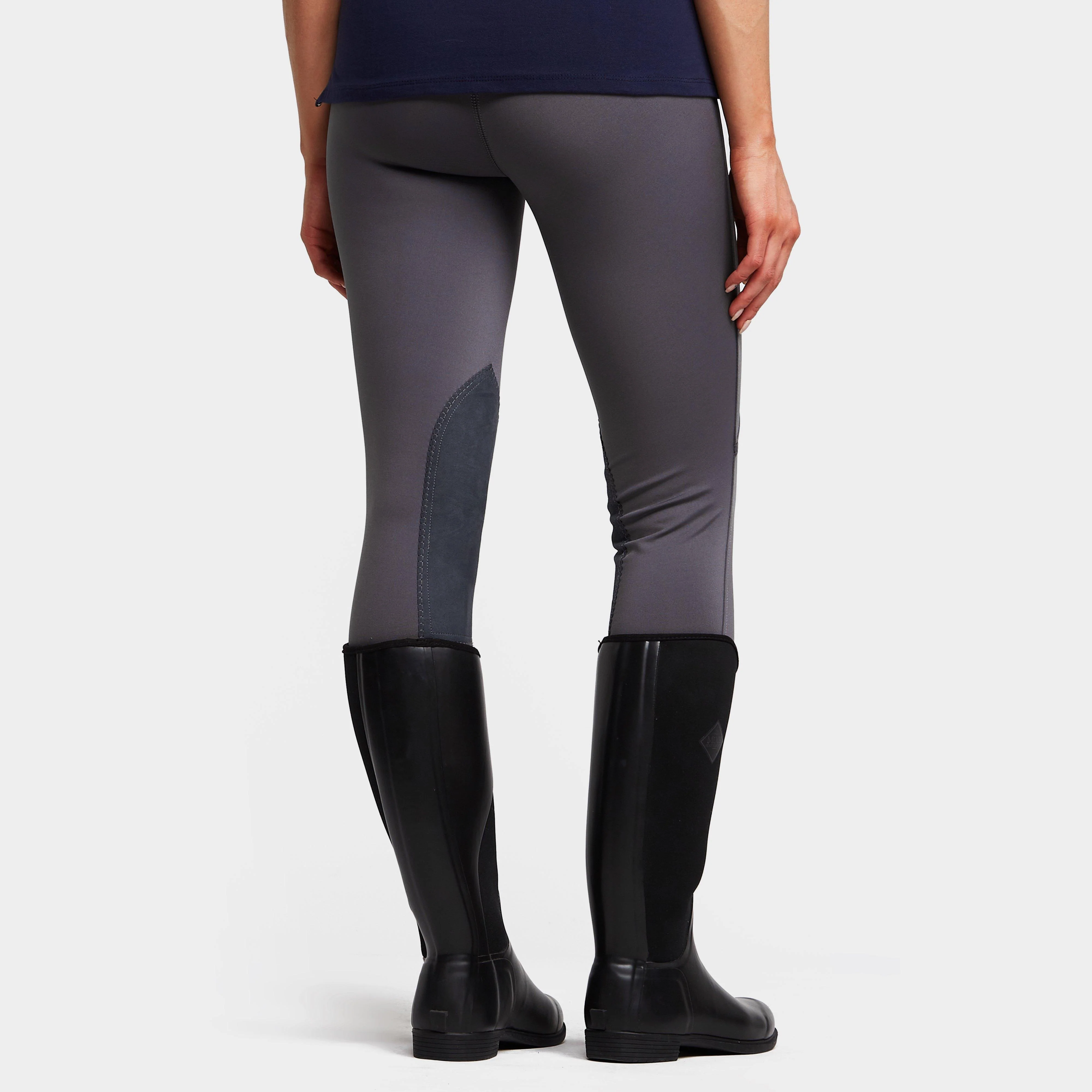 Womens Performance Flex Knee Patch Riding Tights Charcoal - Image 2
