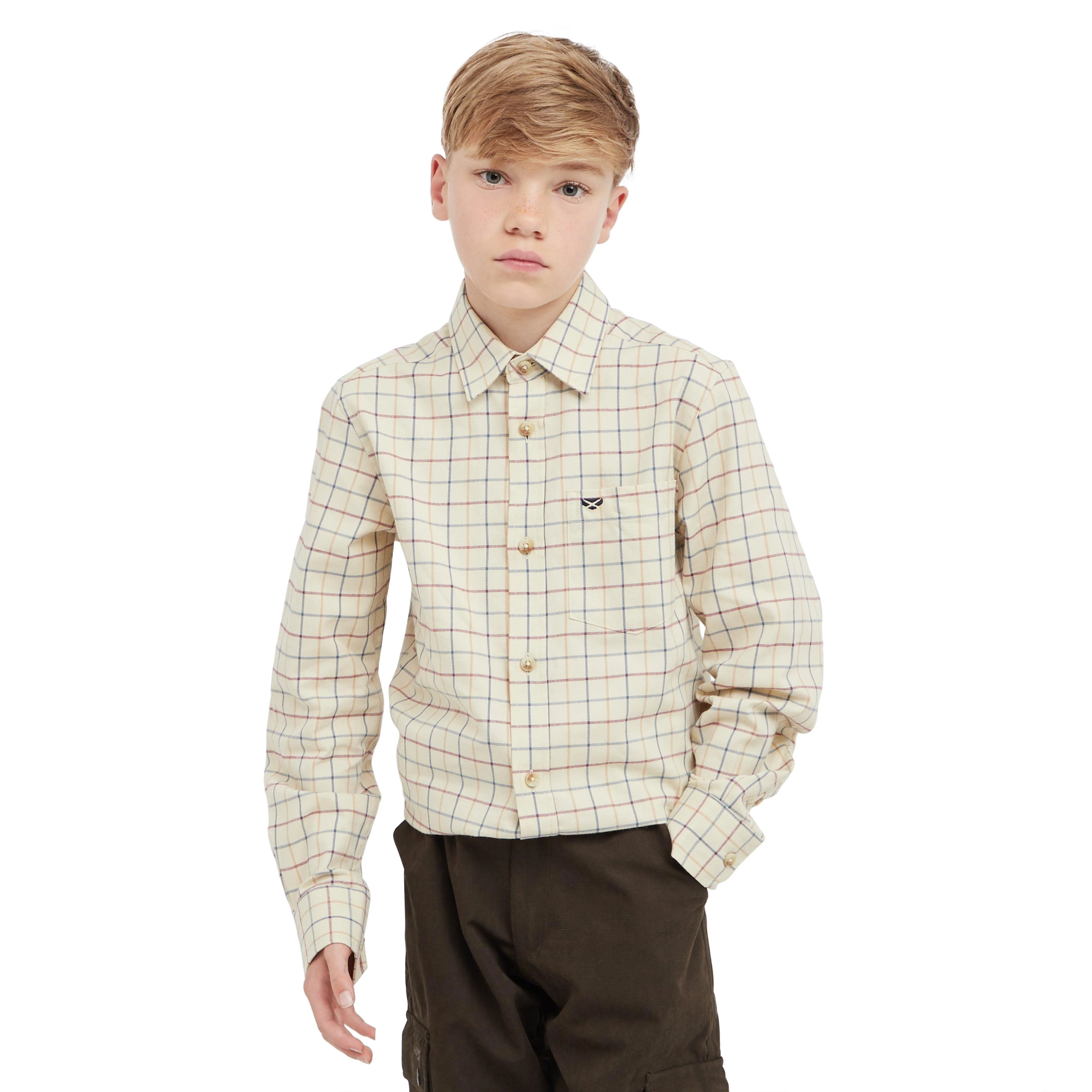 Kids Ambassador Premier Tattersall Shirt Ivory/Navy - Image 8