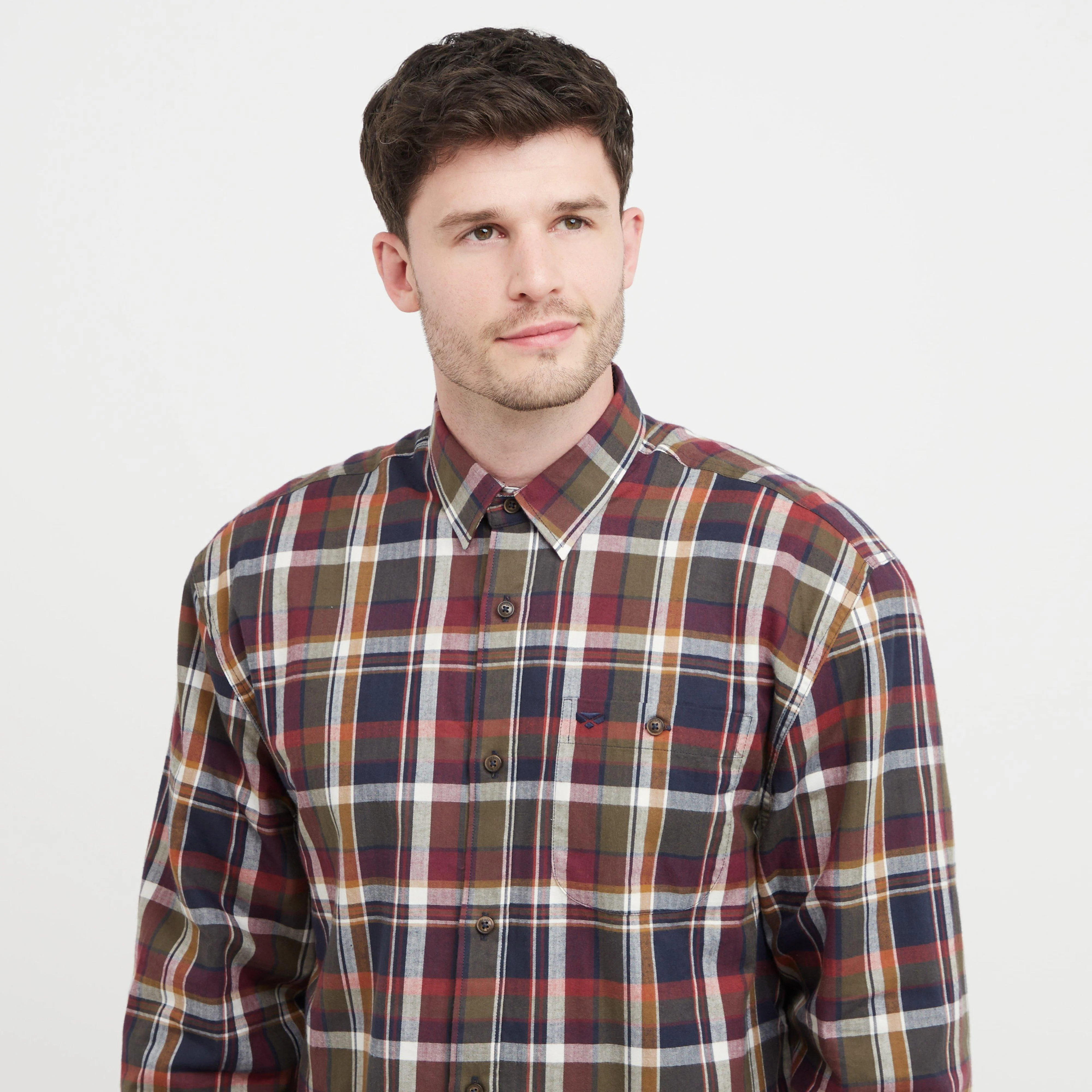 Mens Arran Microfleece Lined Shirt Wine/Olive Check - Image 6