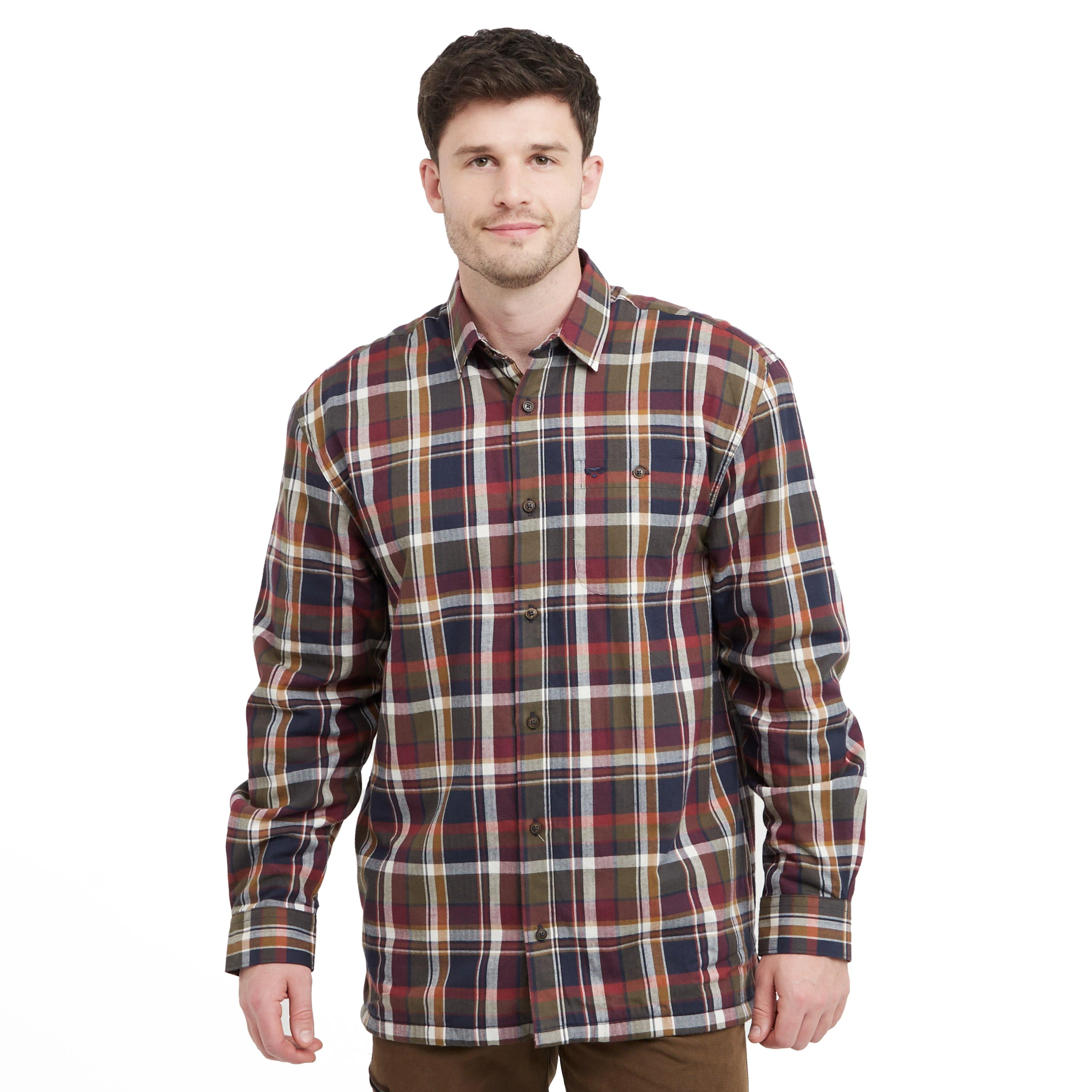 Mens Arran Microfleece Lined Shirt Wine/Olive Check - Image 8