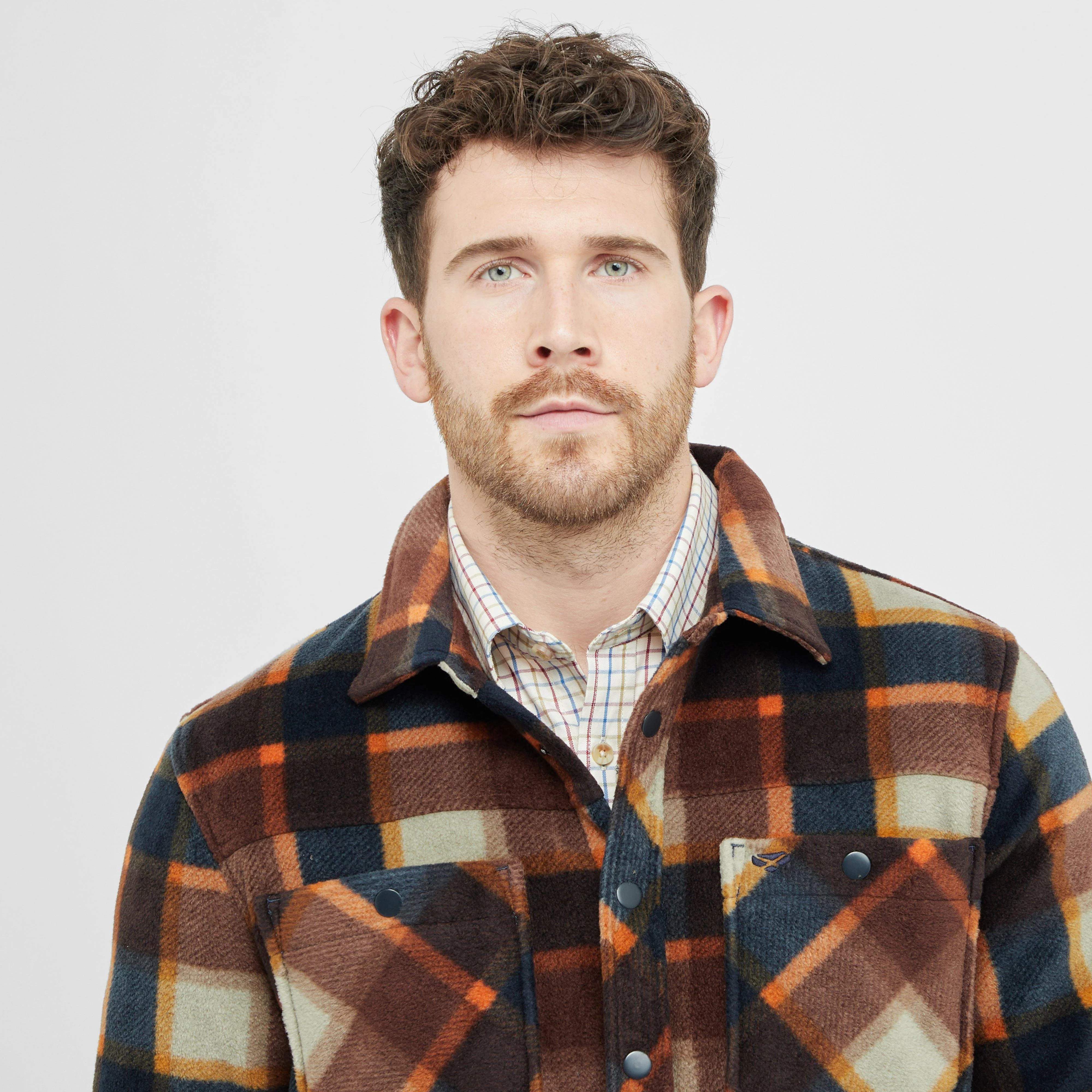 Mens Brucefield Fleece Shacket Brown/Navy - Image 5