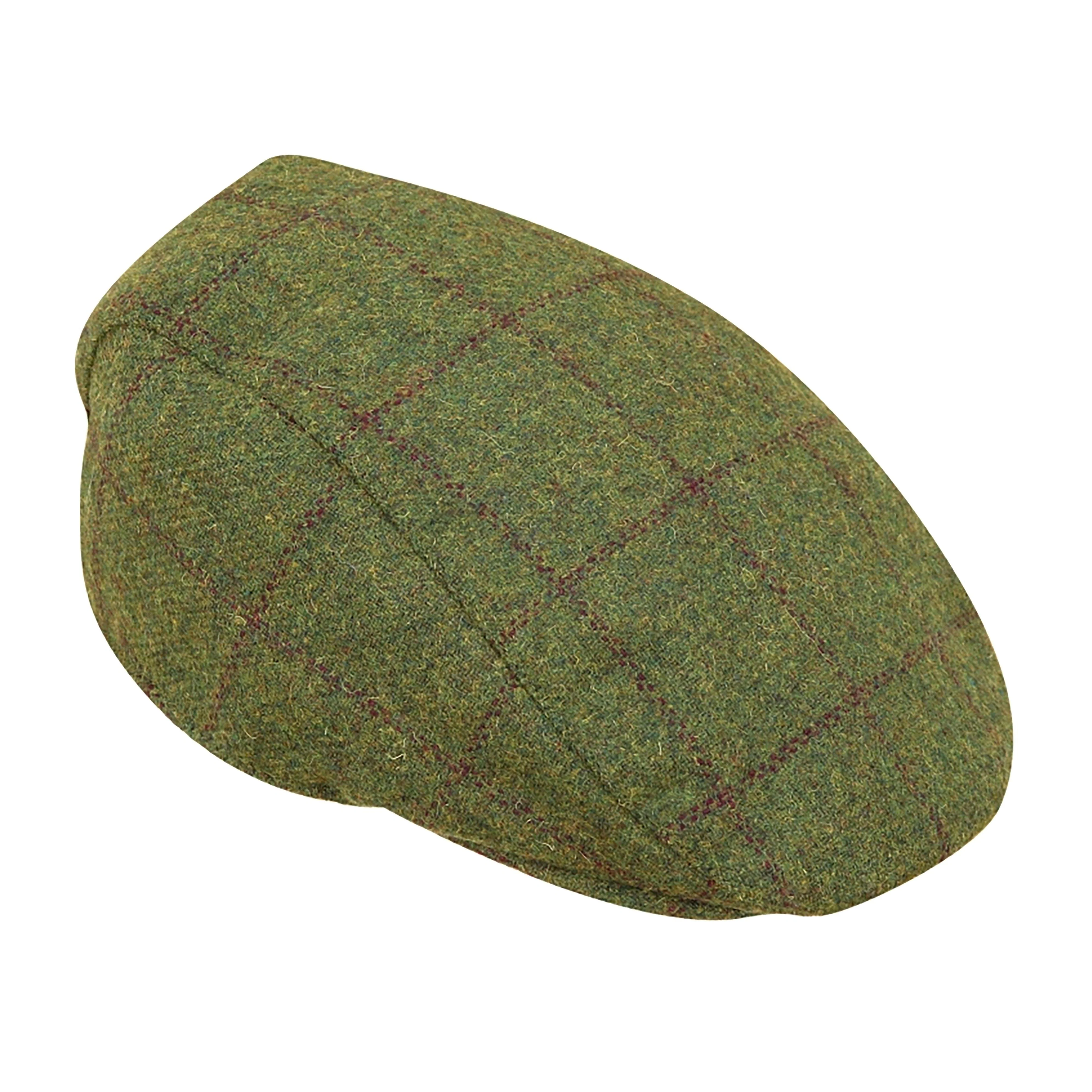 Mens Windowpane Waterproof Tweed Cap Olive/Wine - Image 2