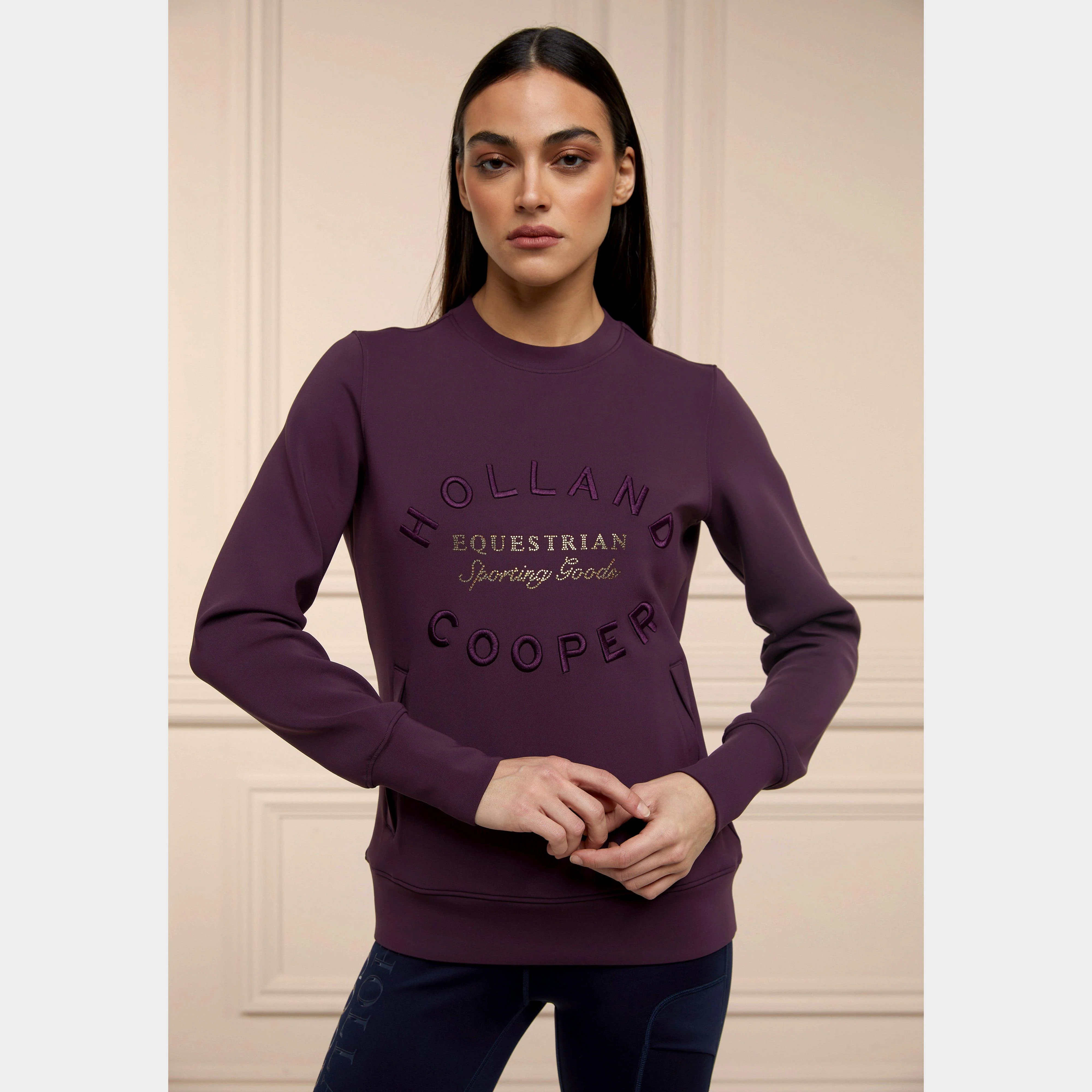 Womens Crystal Crew Neck Sweater Aubergine - Image 2