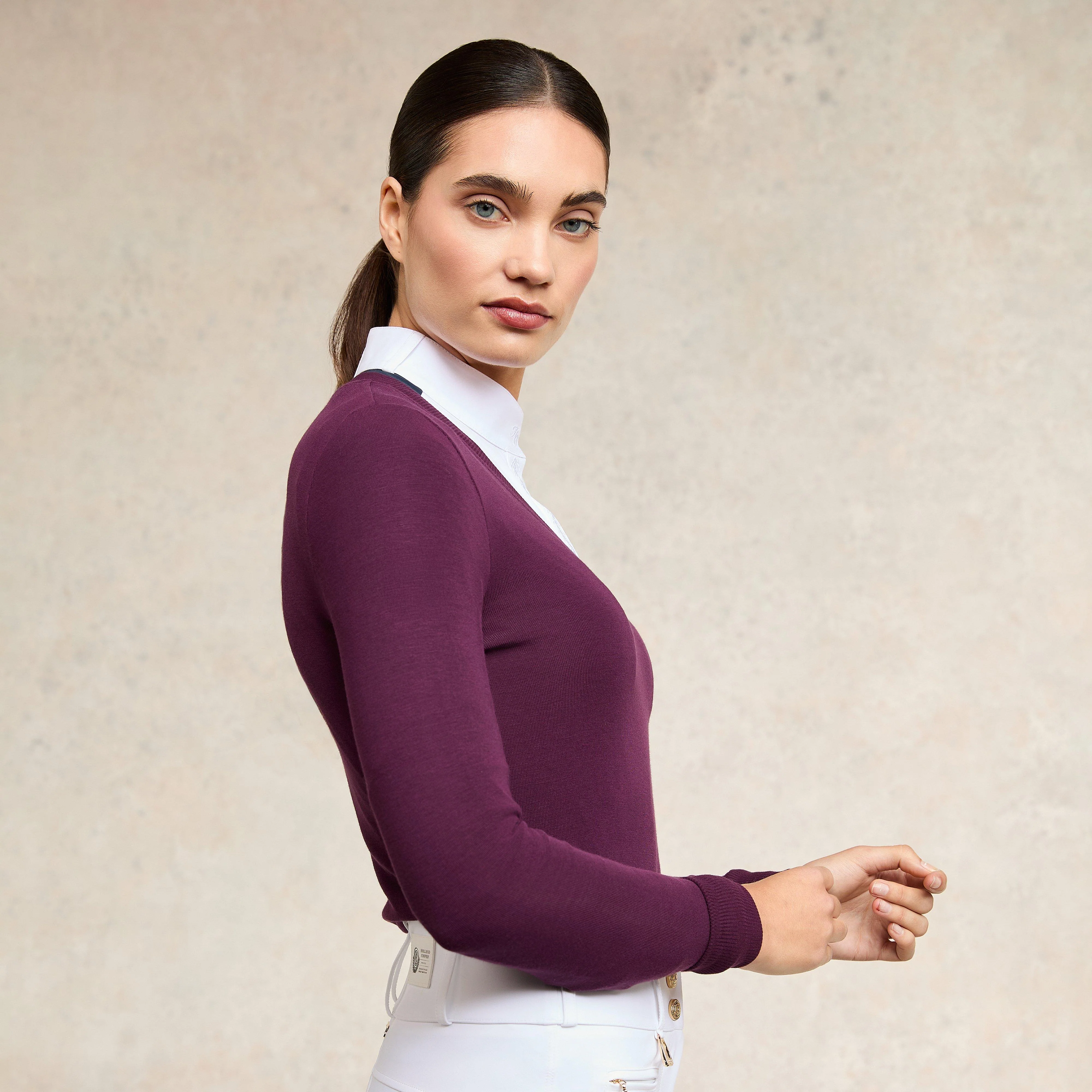 Womens Soft Touch V-Neck Sweater Aubergine - Image 4