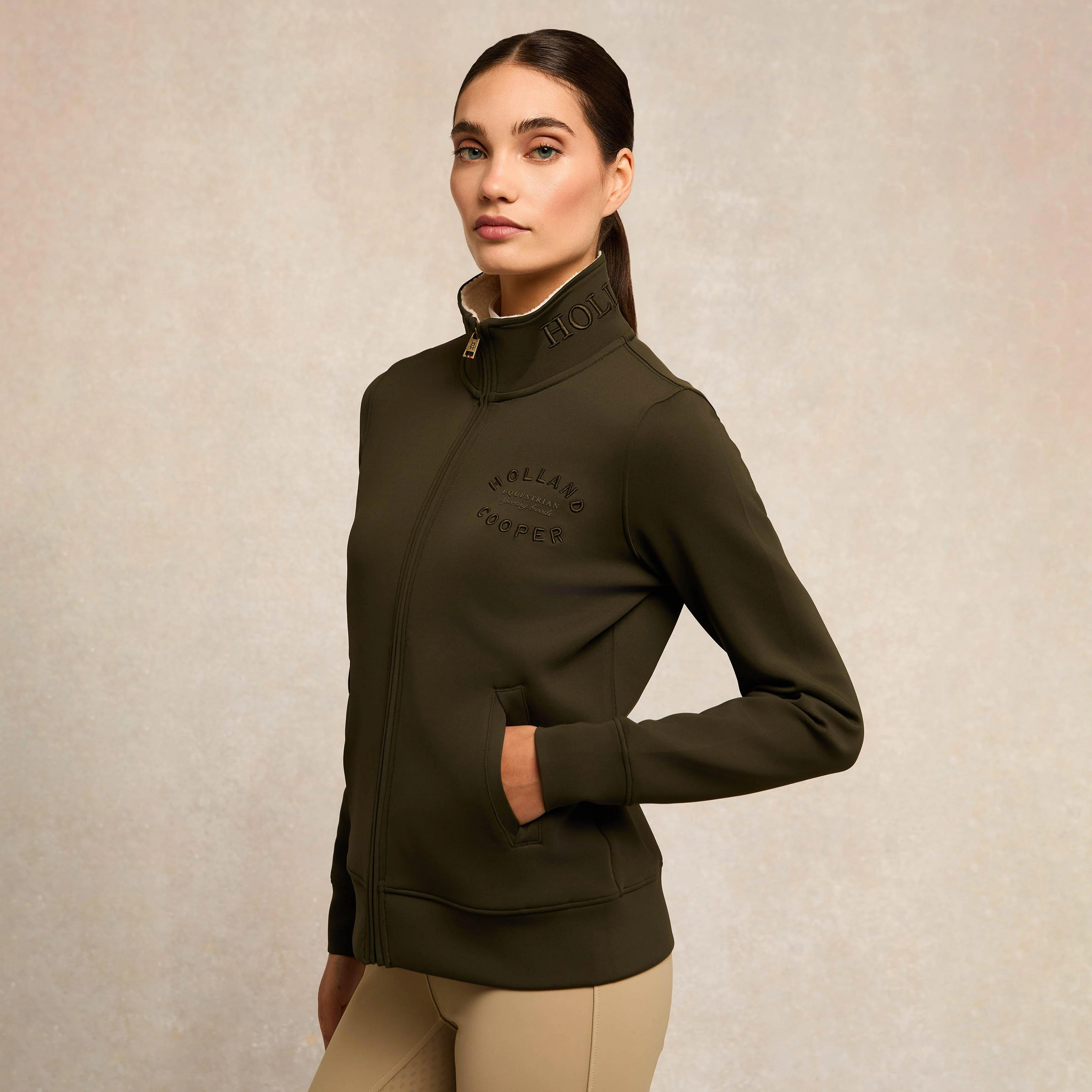 Womens Training Zip Through Sweat Dark Olive - Image 3